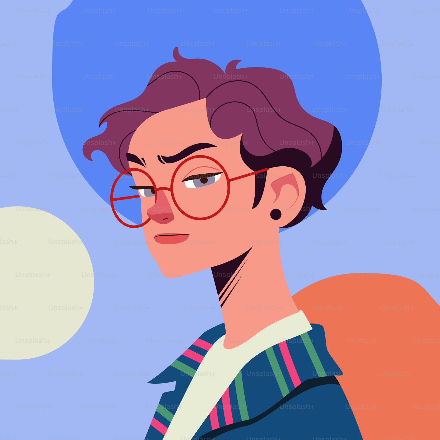 Eine stilvolle Person mit Brille schaut zur Seite.