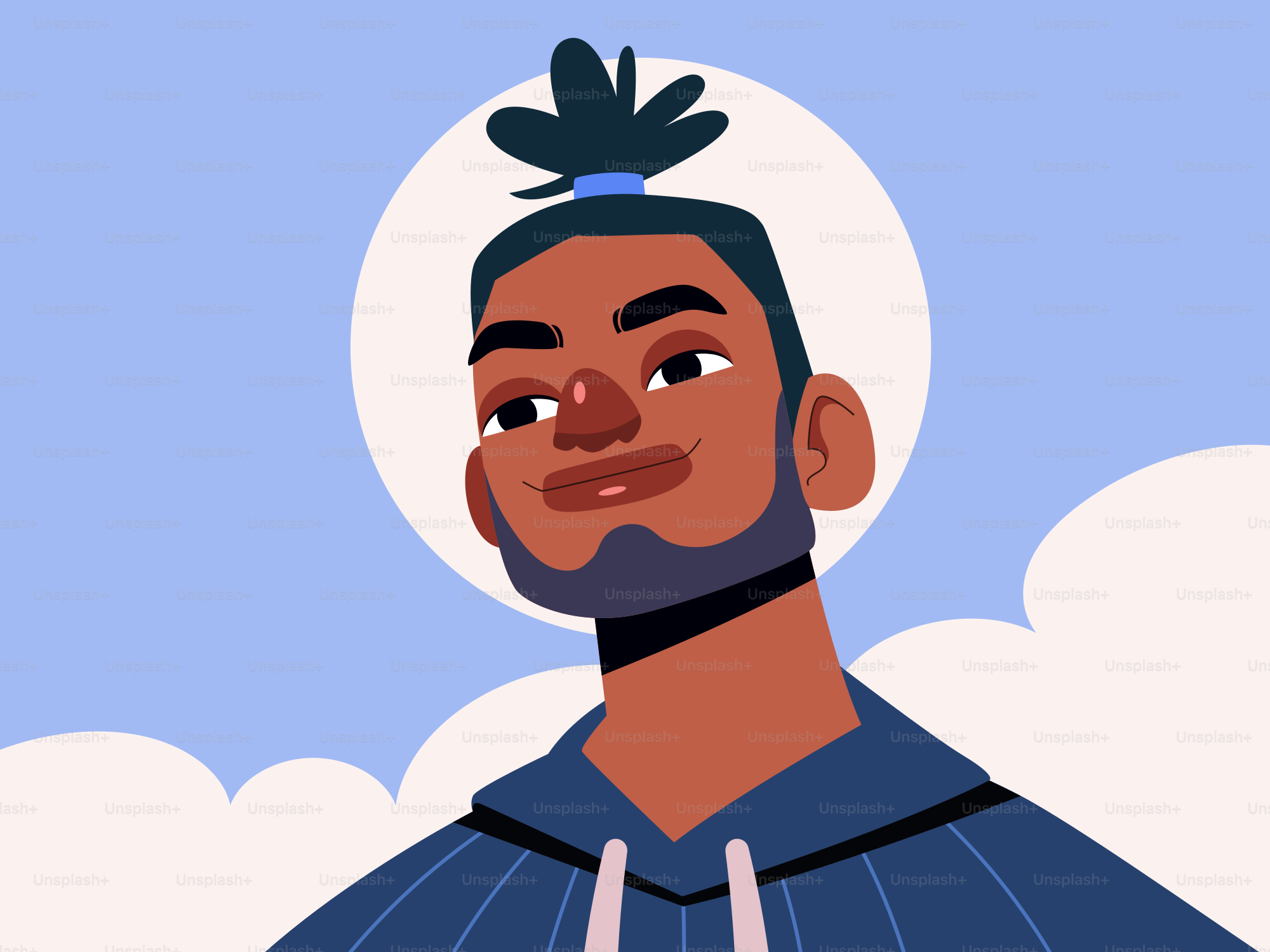 A smiling man in blue.