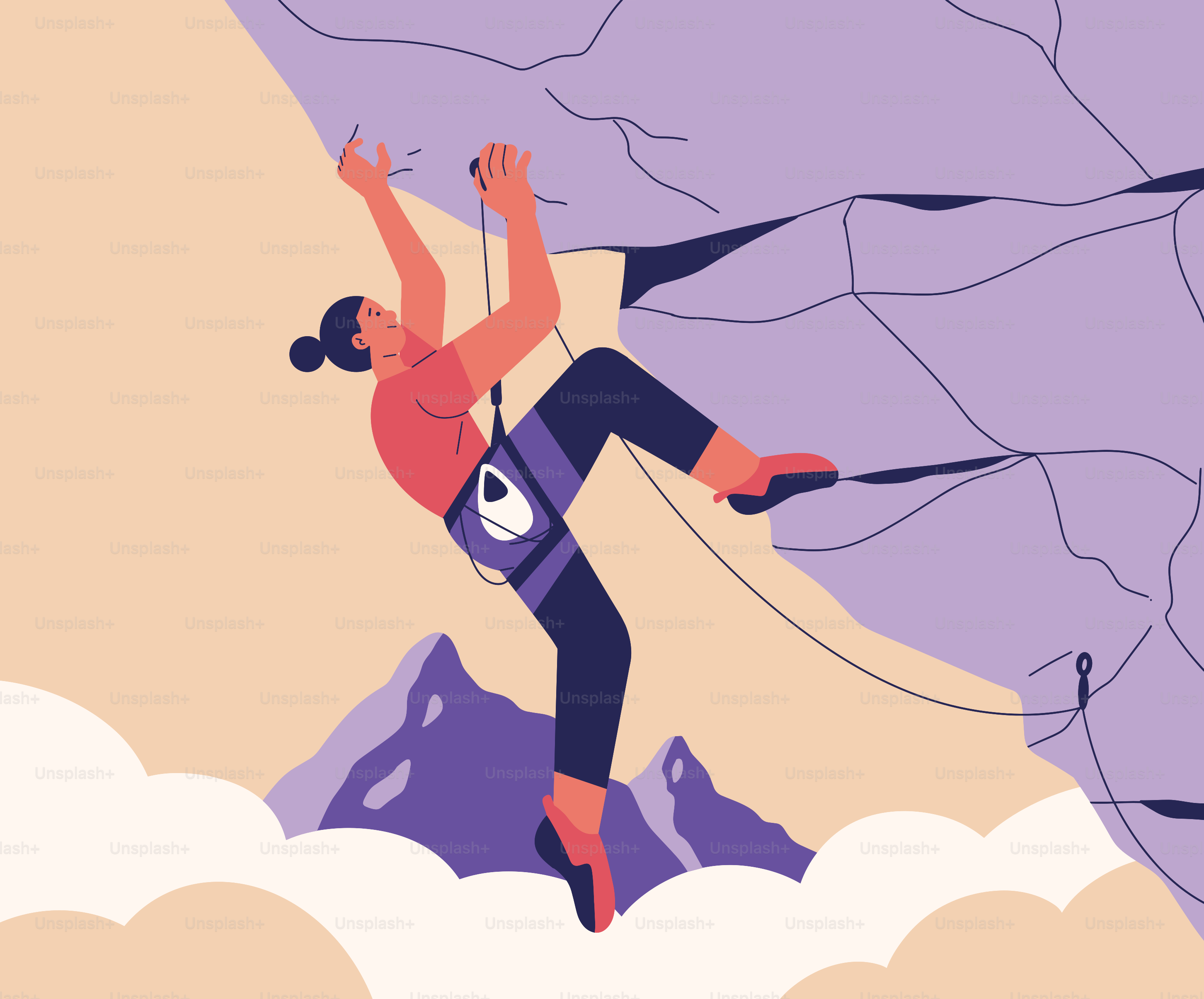 A rock climber ascends a mountain with determination.