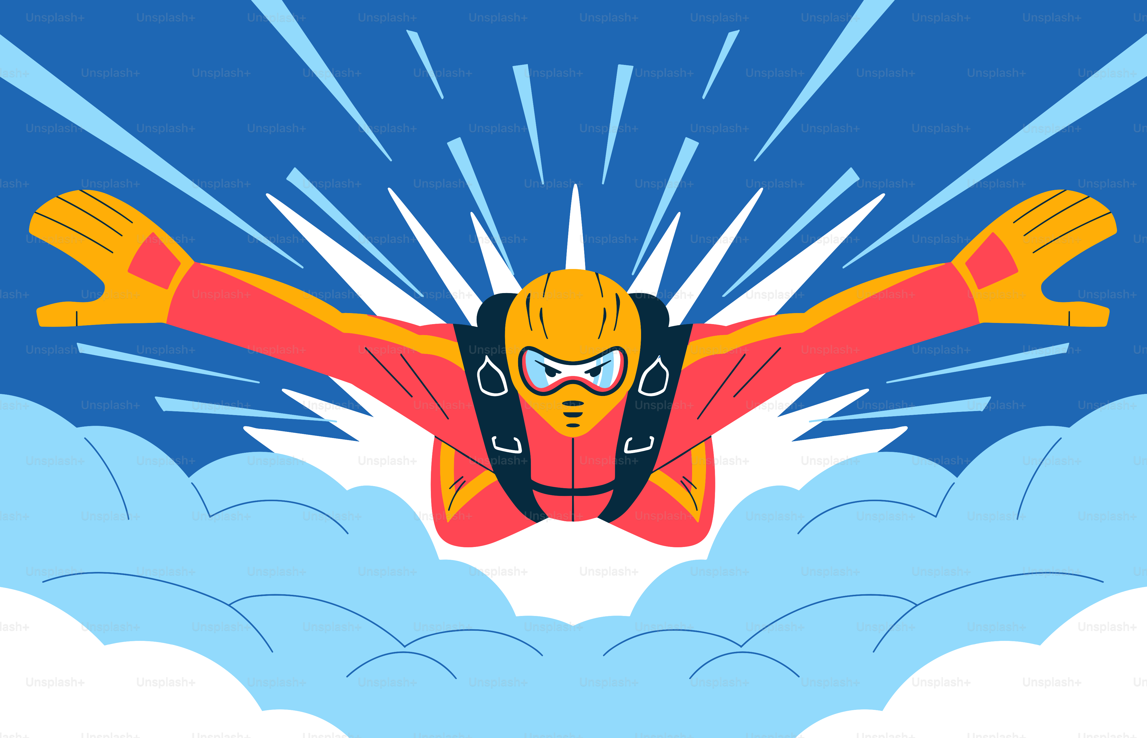 A skydiver is soaring through the clouds.