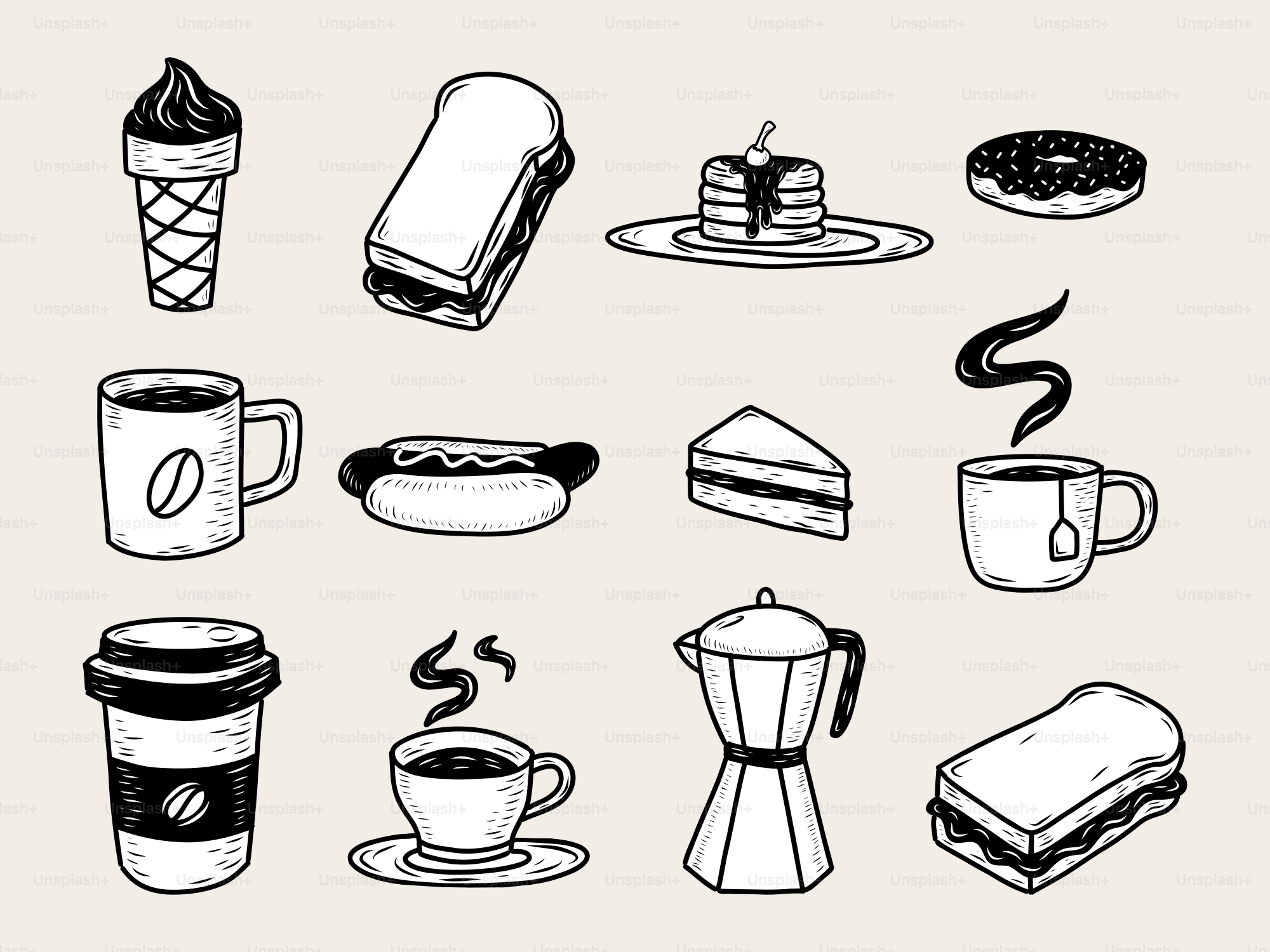 Food and drinks illustration in a minimalist style.