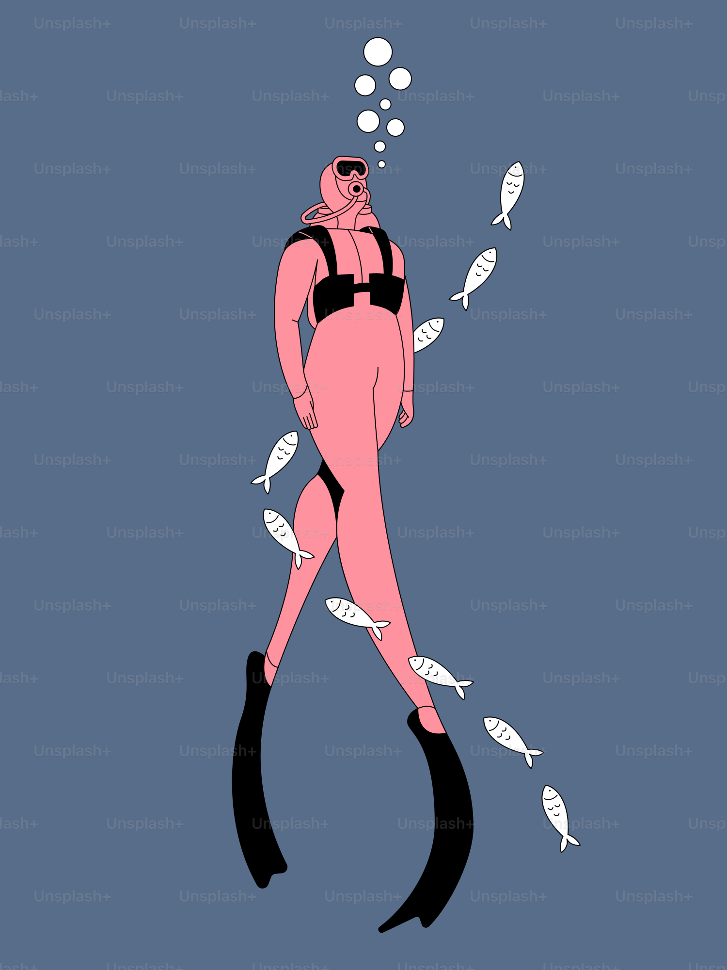 Un plongeur sous-marine nage avec des poissons sous l’eau.