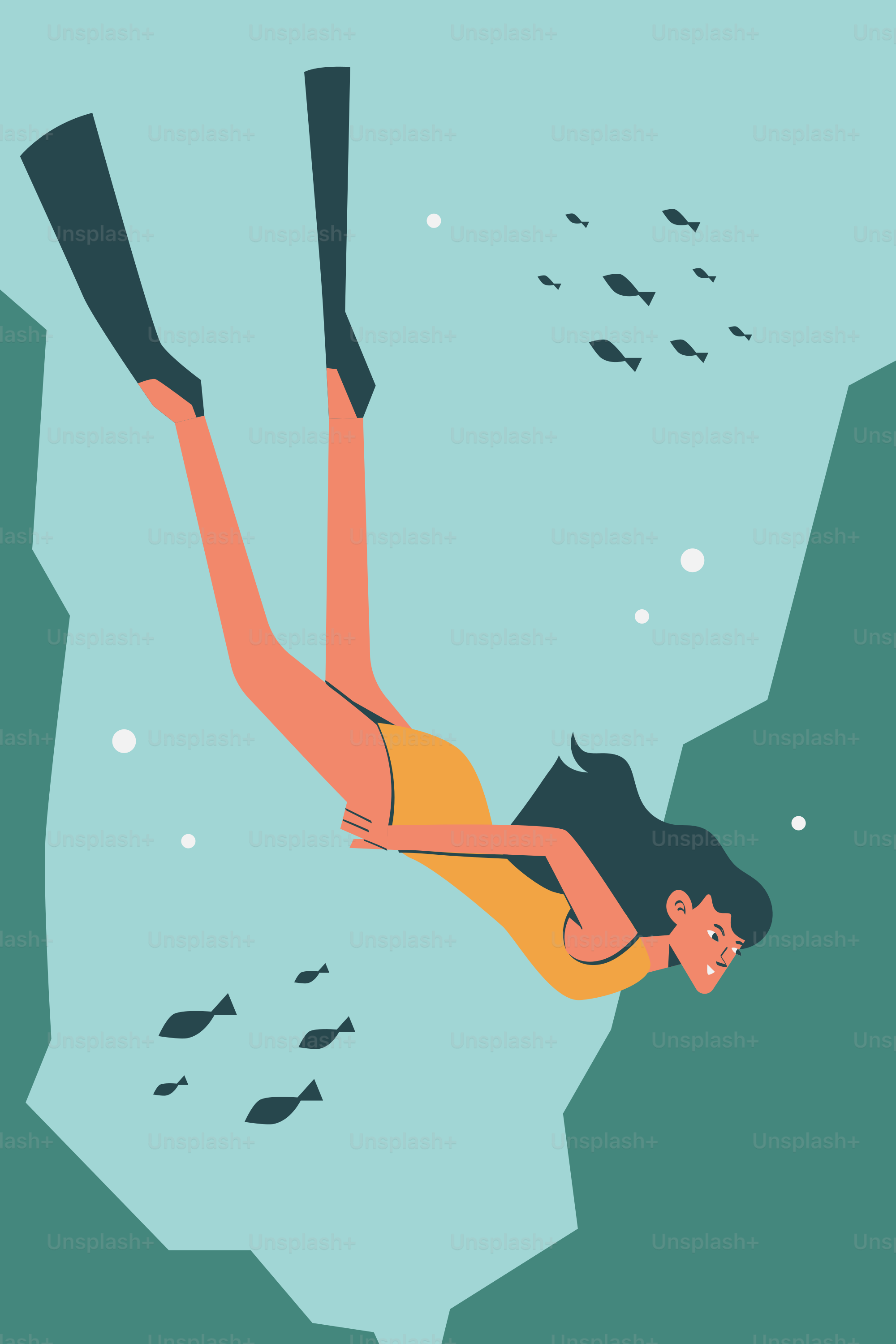 A woman snorkels underwater with fish.