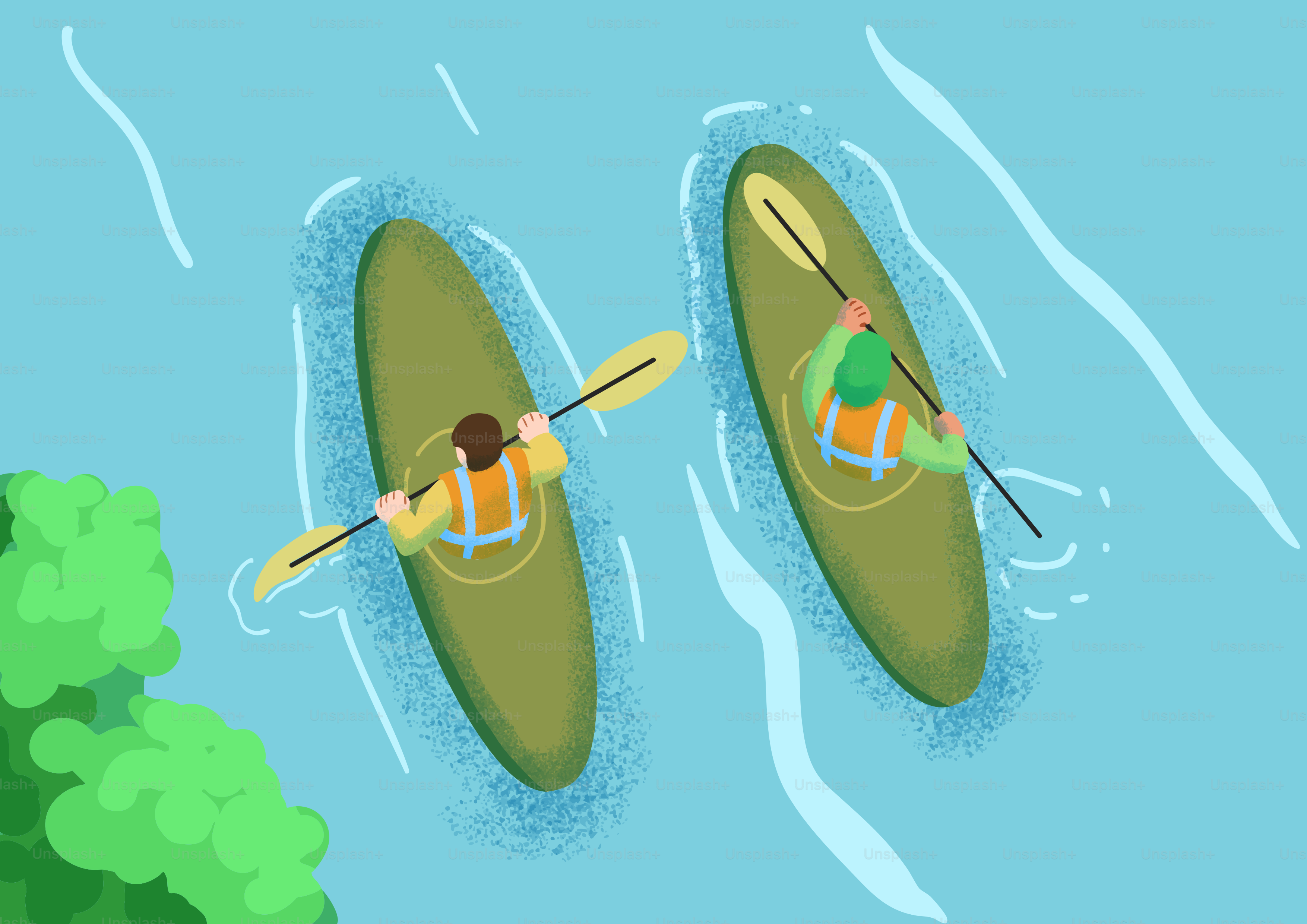 Zwei Personen fahren mit dem Kajak auf dem Wasser.