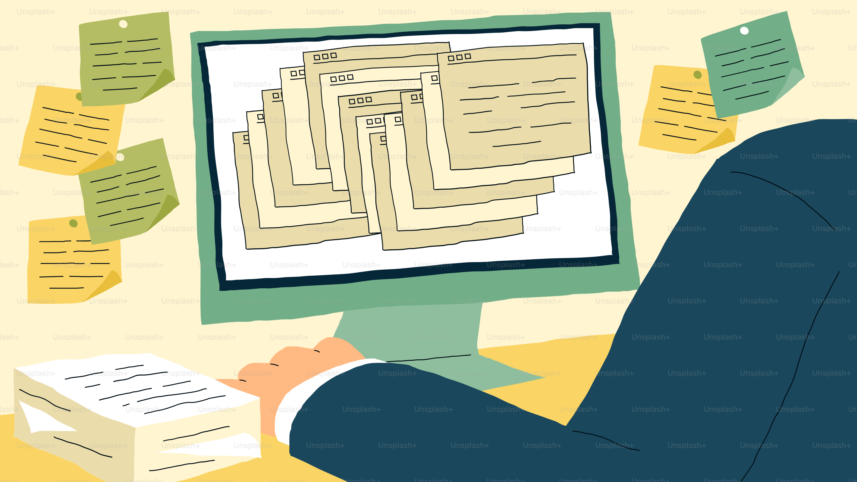 Ich arbeite an Dokumenten am Computer.