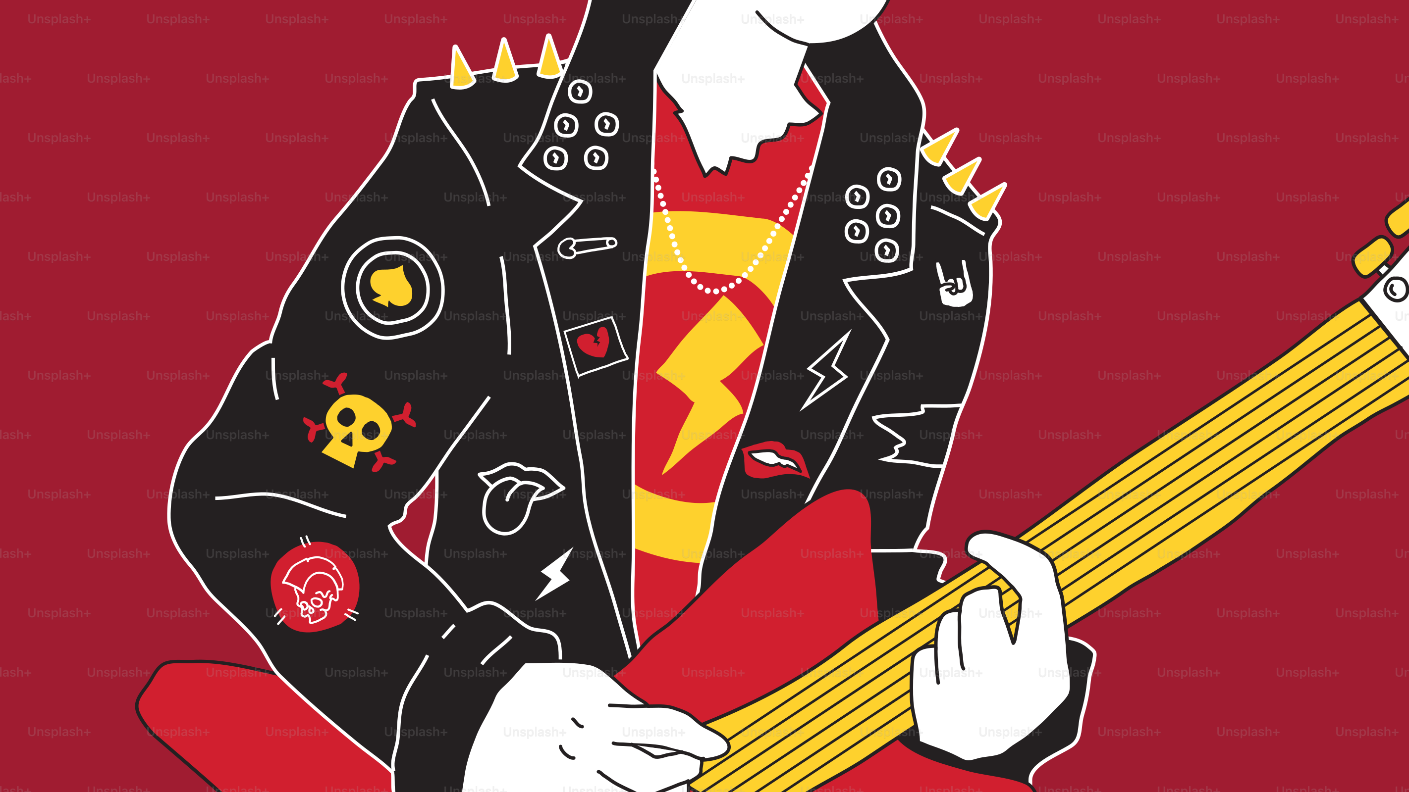 Guitarrista de punk rock con chaqueta de tachuelas.