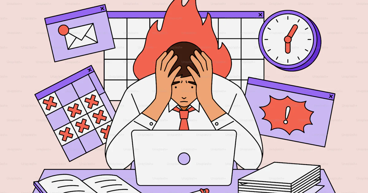 A stressed person struggles with work and overwhelming tasks. vector ...