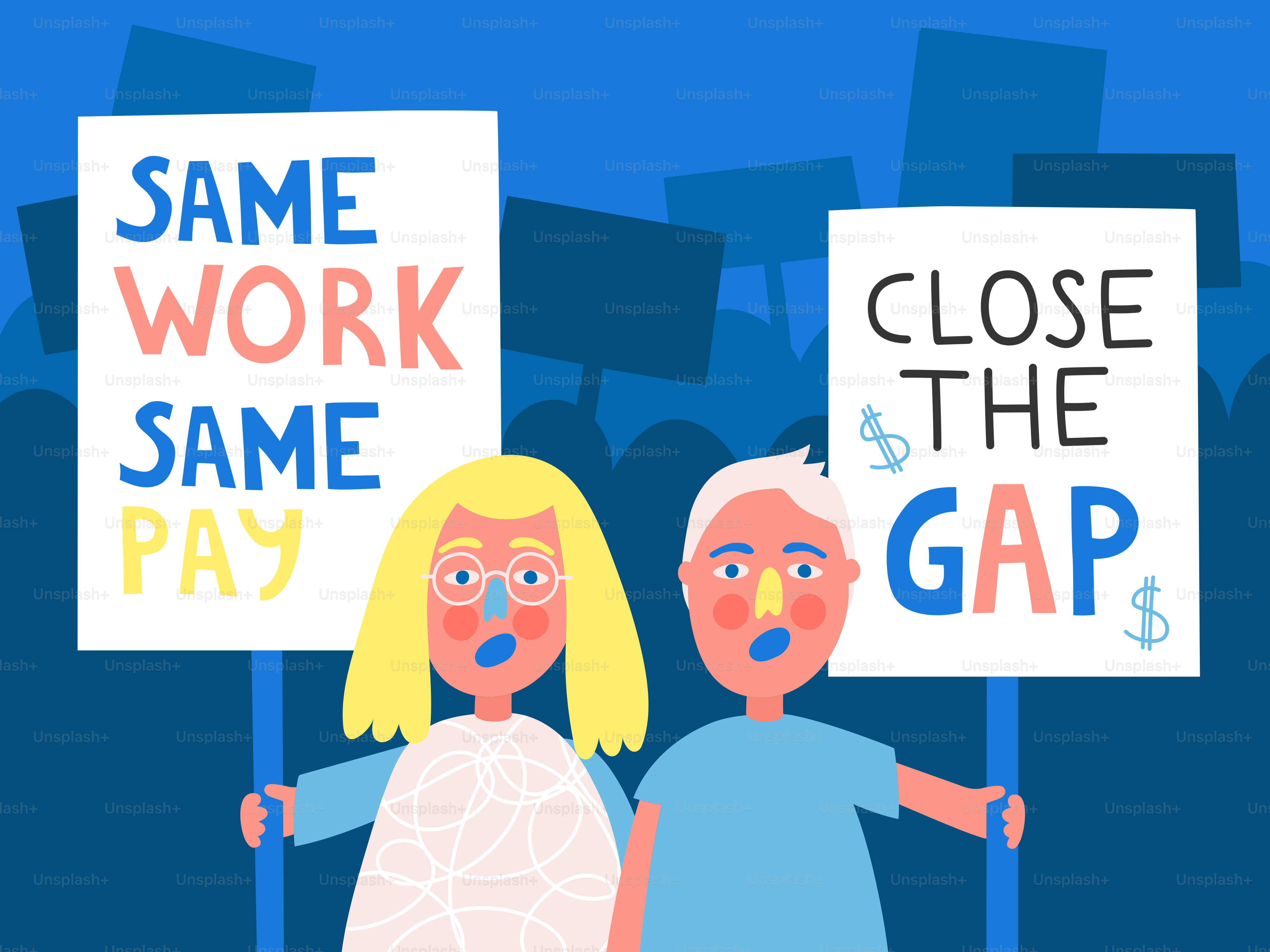 Protesters demand equal pay and to close the wage gap.
