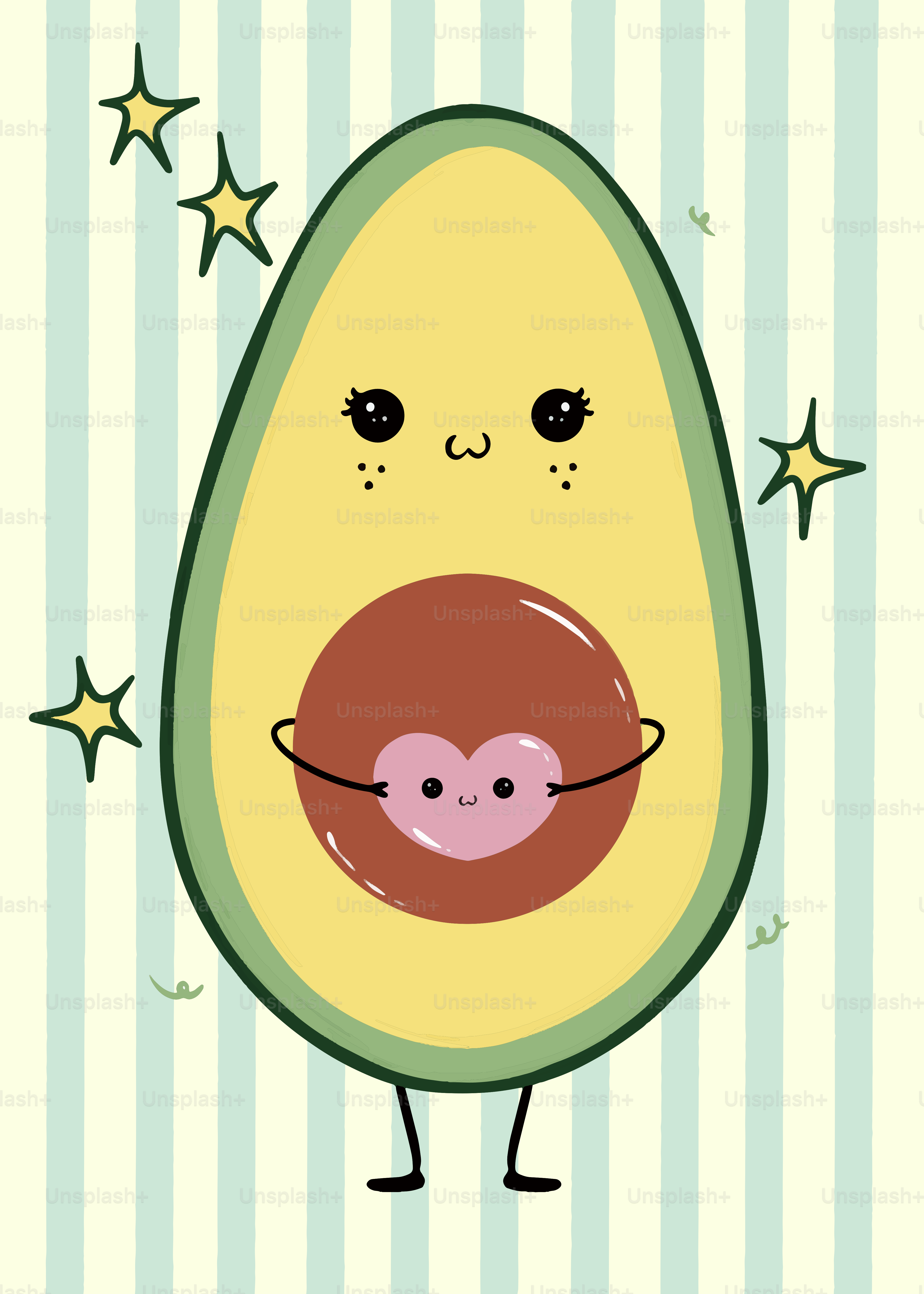Cute avocado holds a heart.