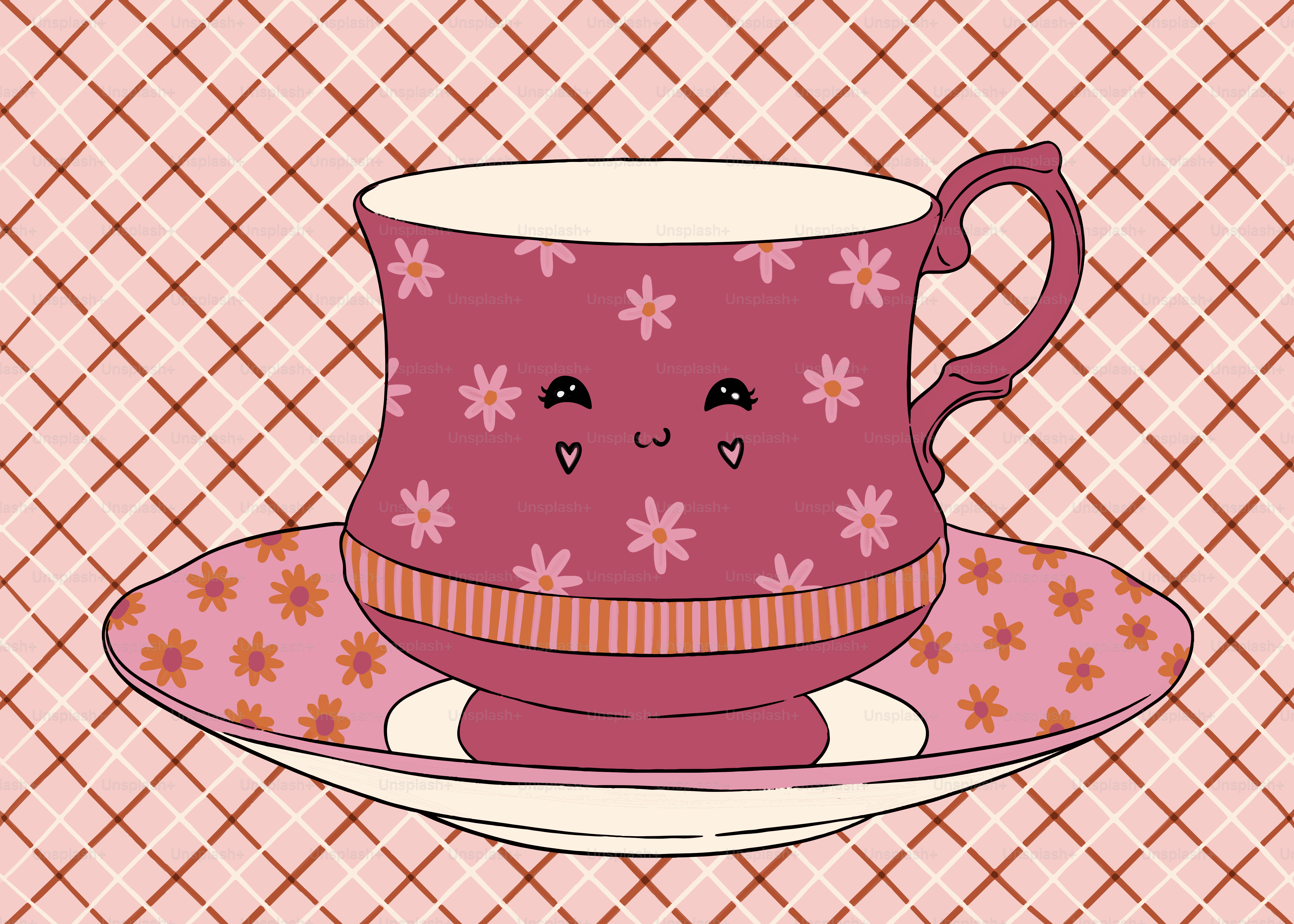 A cute teacup with a smiling face.