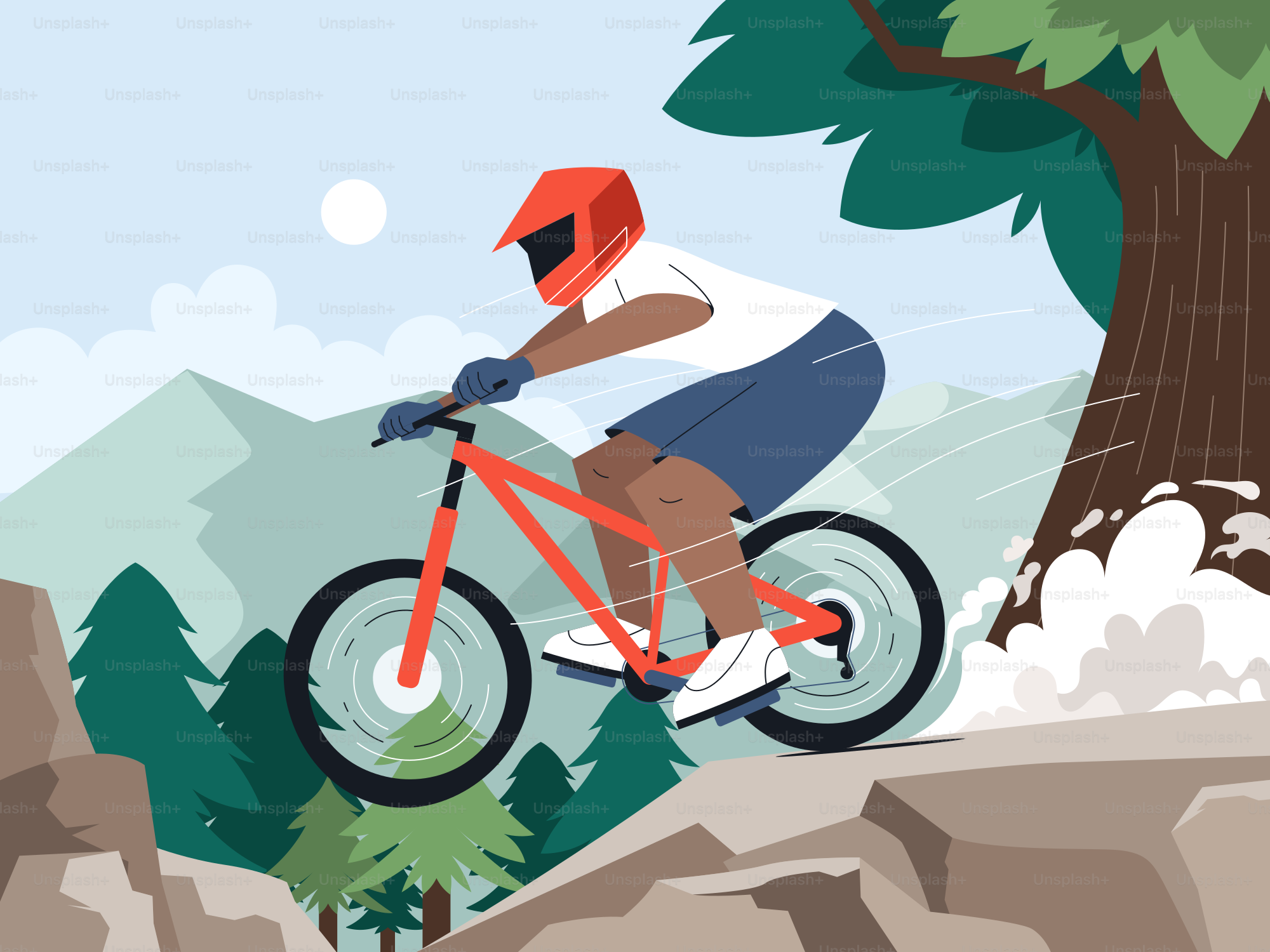 A mountain biker rides down a rocky trail.