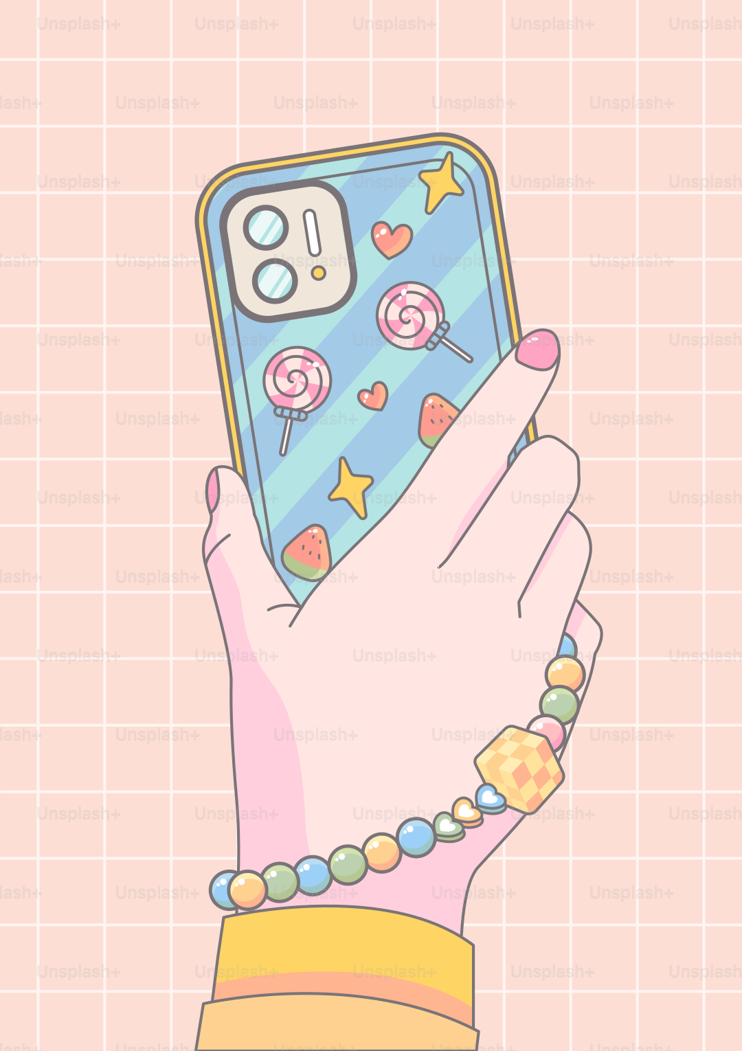 A hand holding a cute phone.