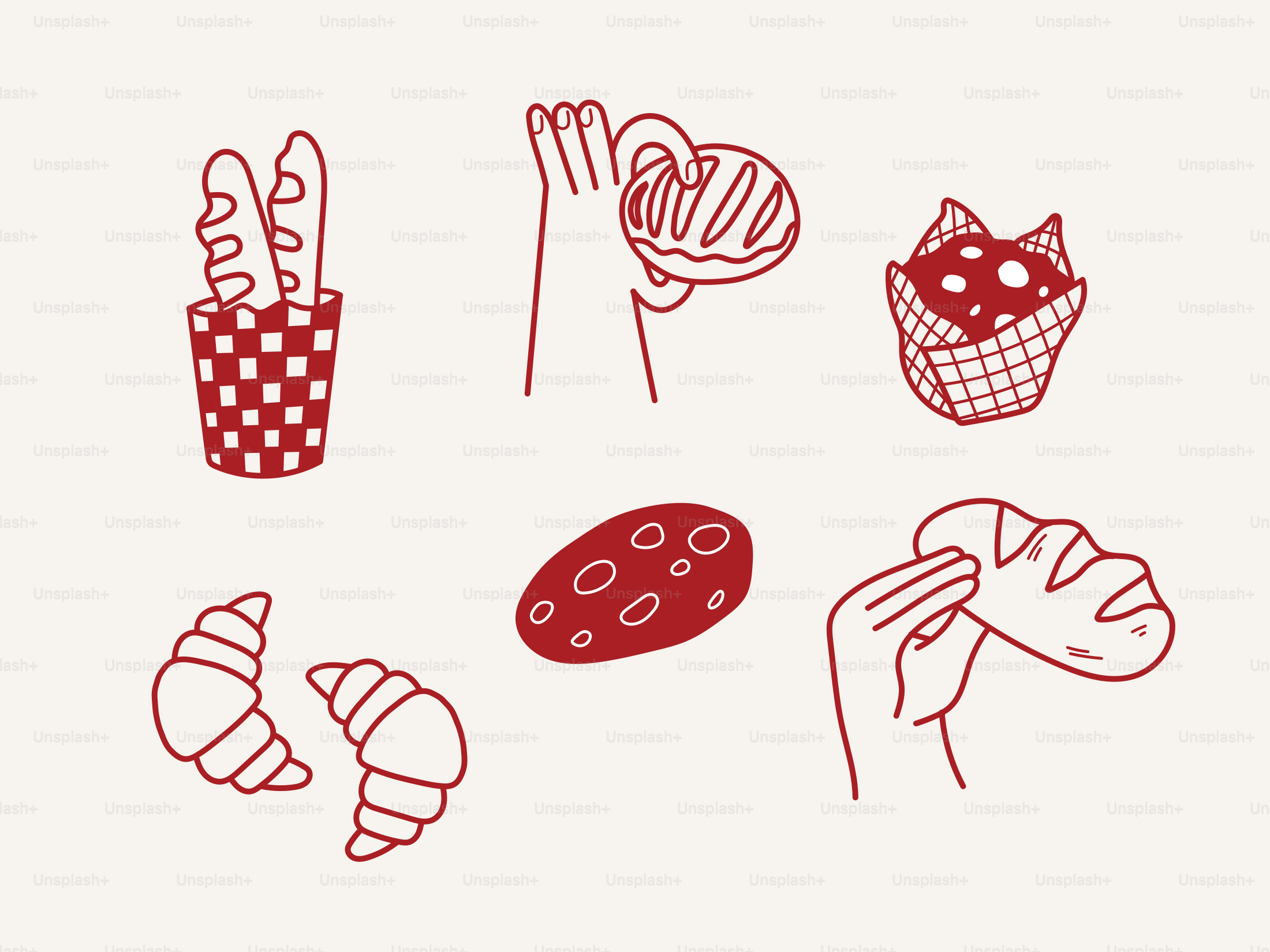 Se ilustran diversos productos de panadería y bollería.