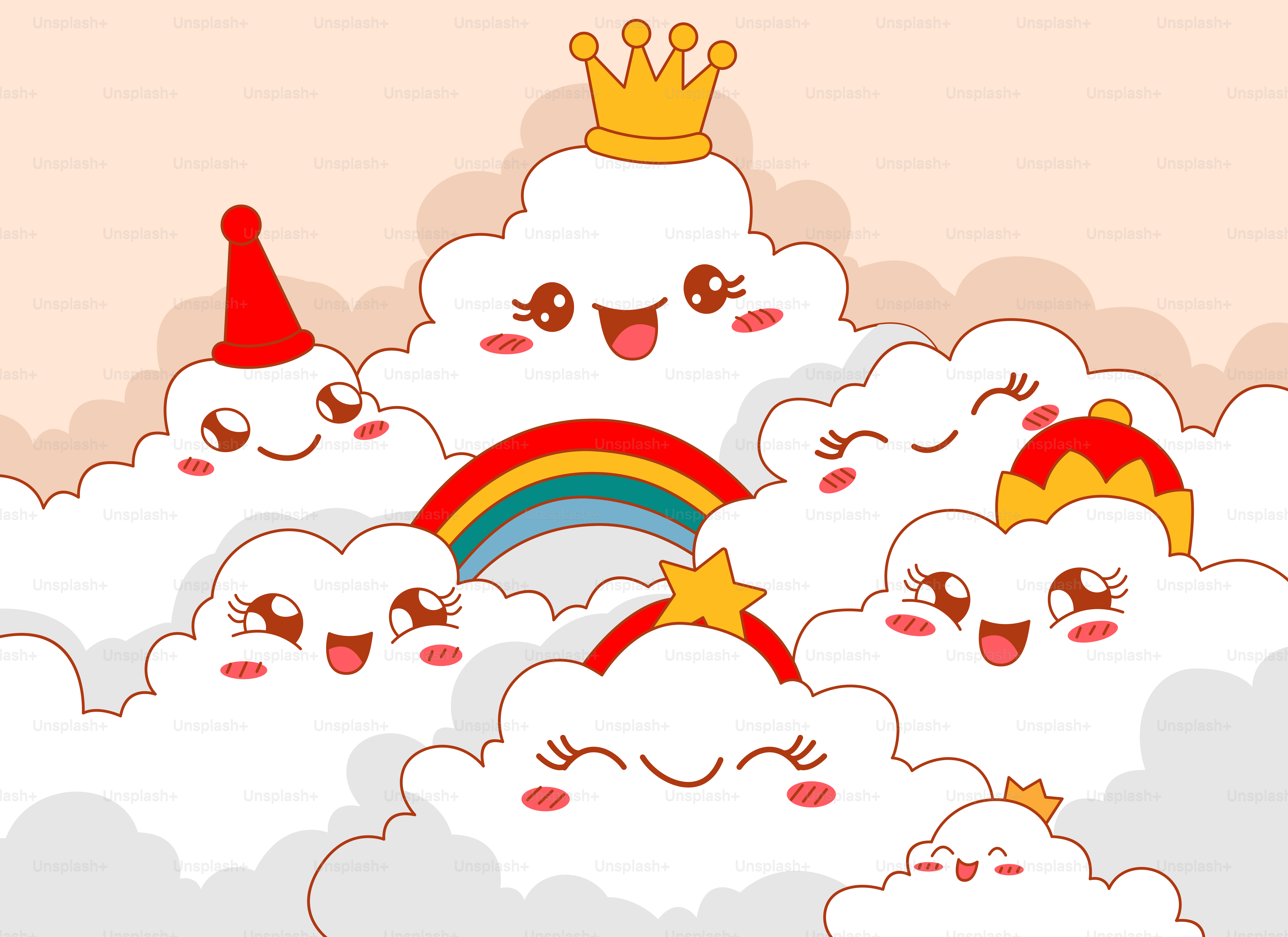 Adorable cloud characters and a rainbow in the sky. vector – Cloud ...