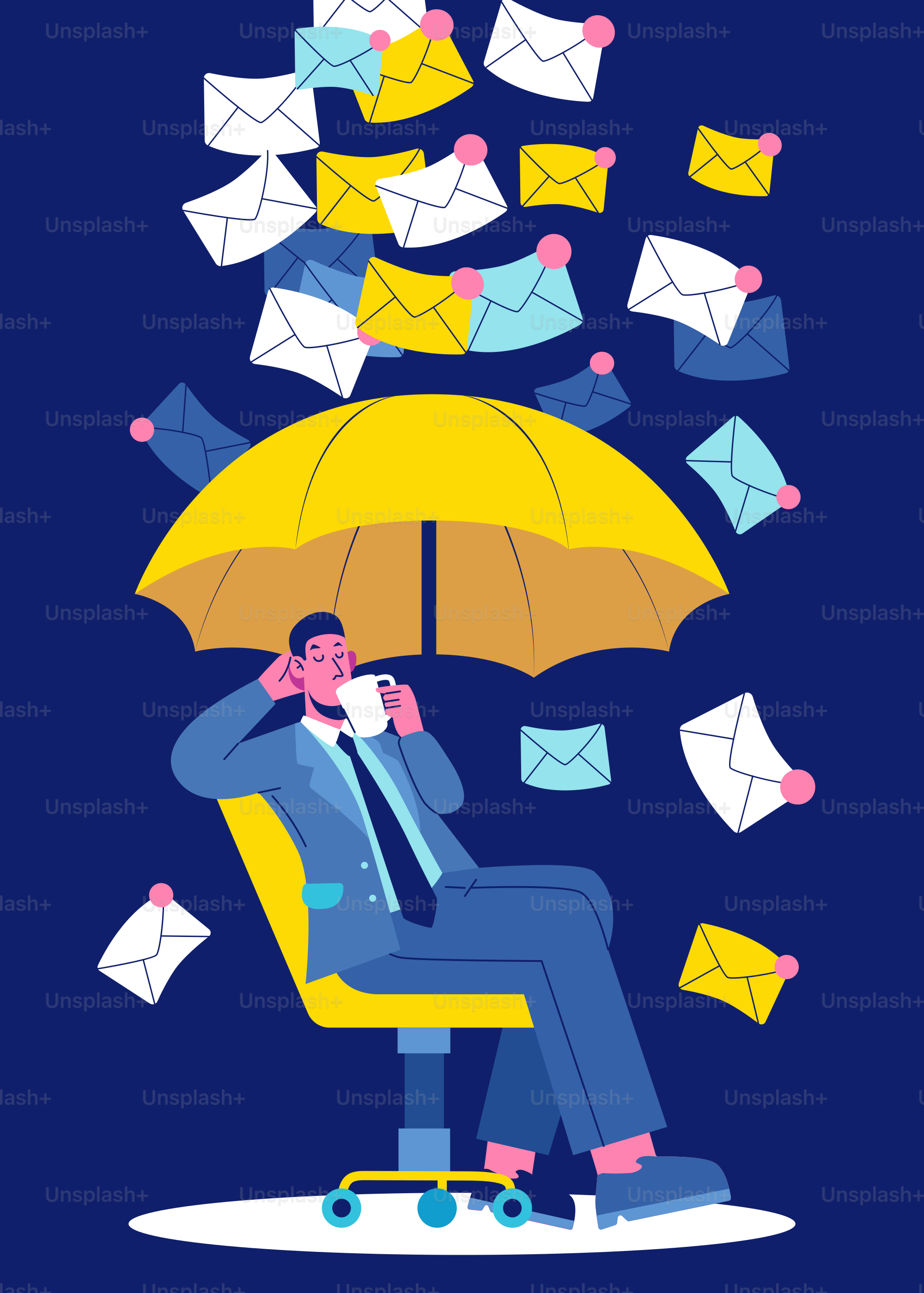 Person is enjoying a coffee with email falling on them.