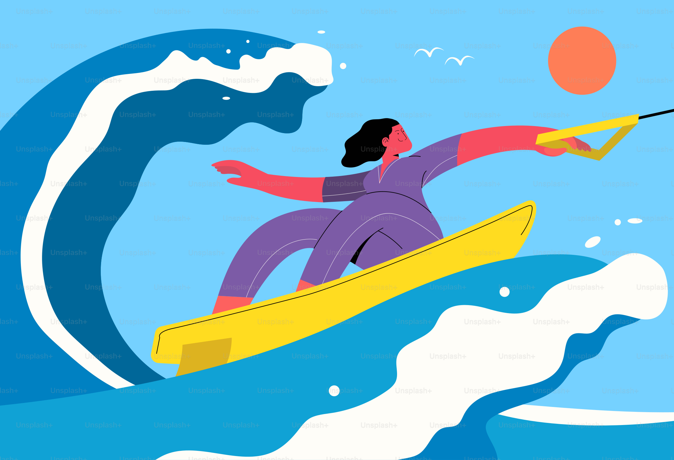 Woman wakesurfing on a wave.