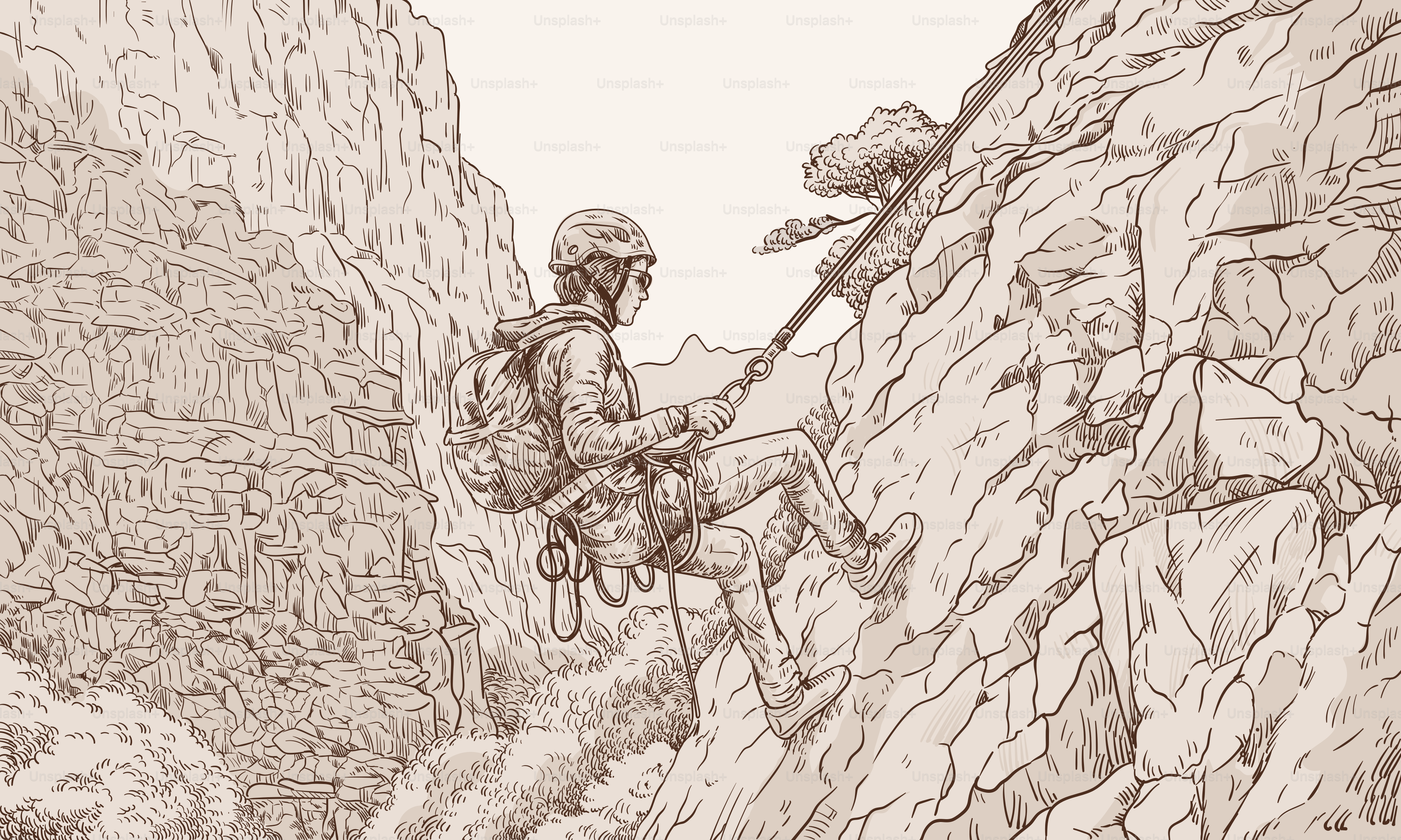 Une personne descend en rappel sur une falaise.