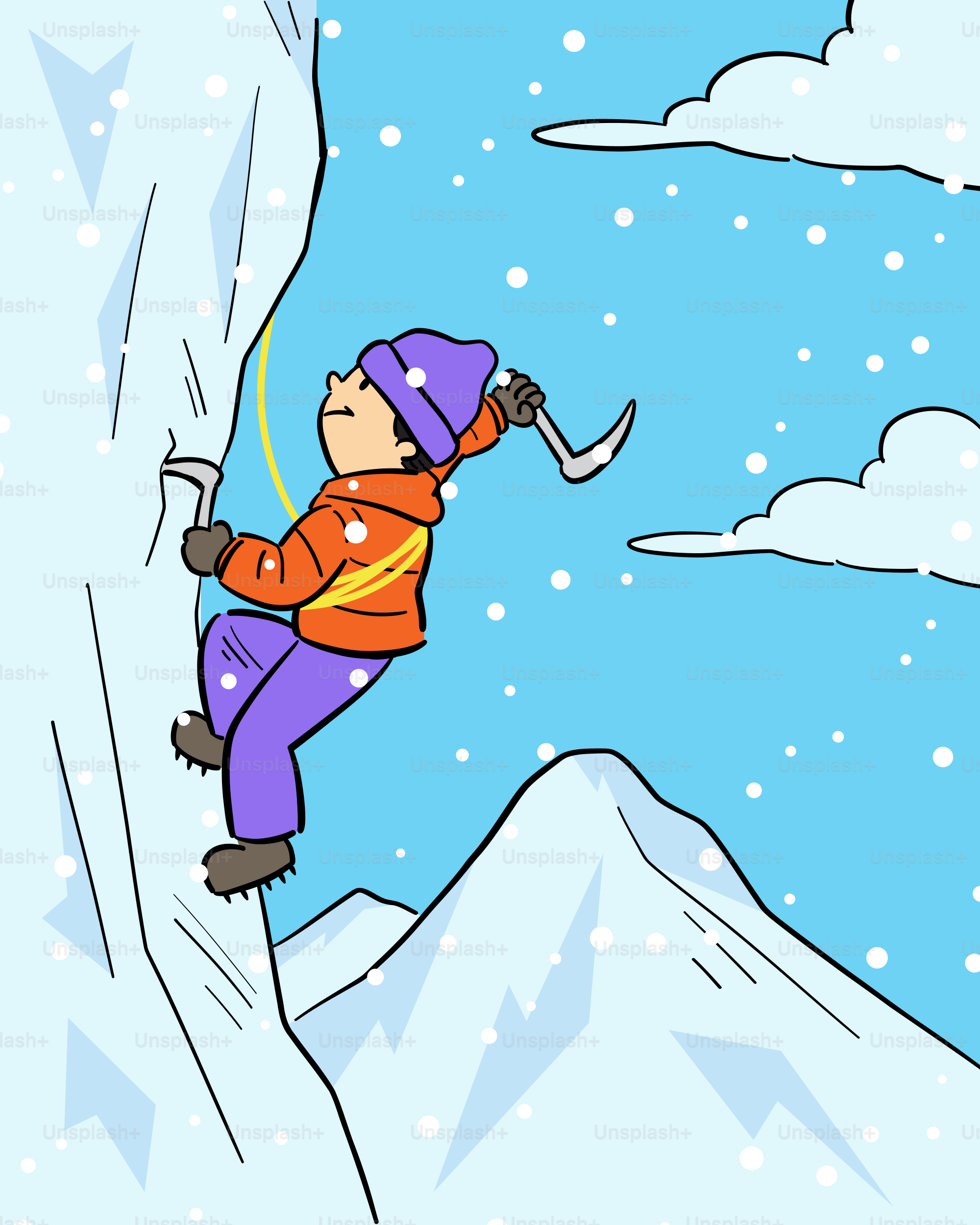 A person climbs an icy mountain.
