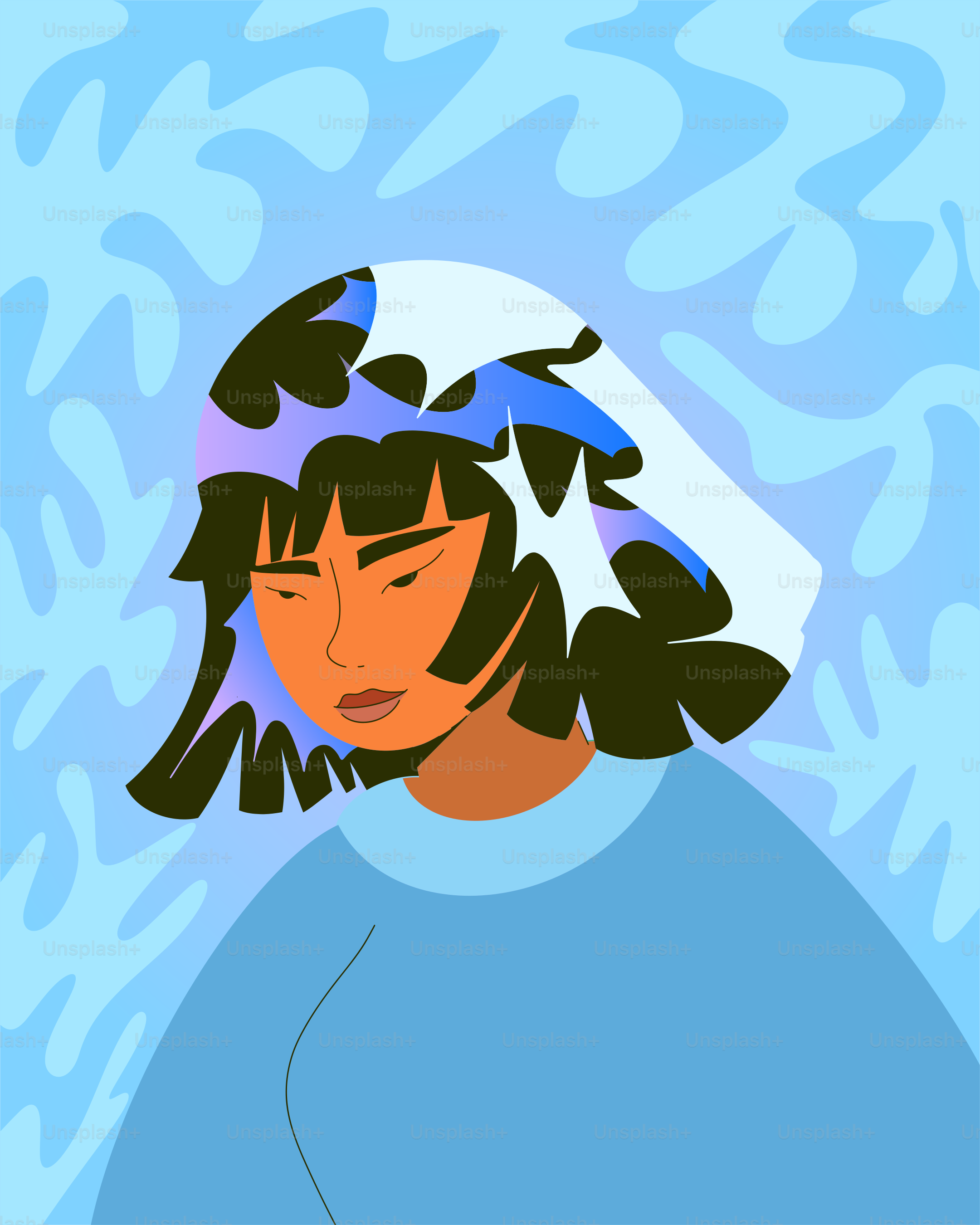 Eine stilvolle Illustration einer Person, die nach unten schaut.