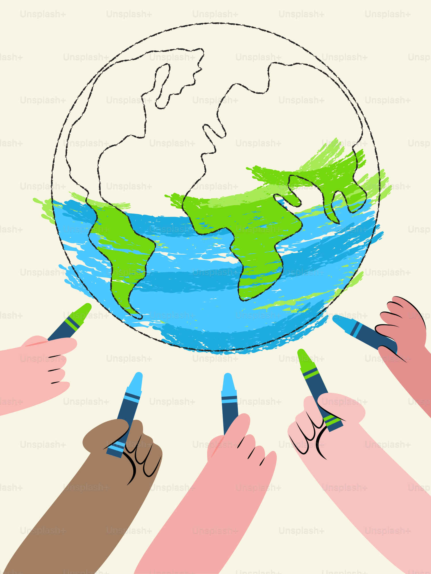 People work together to color the earth.