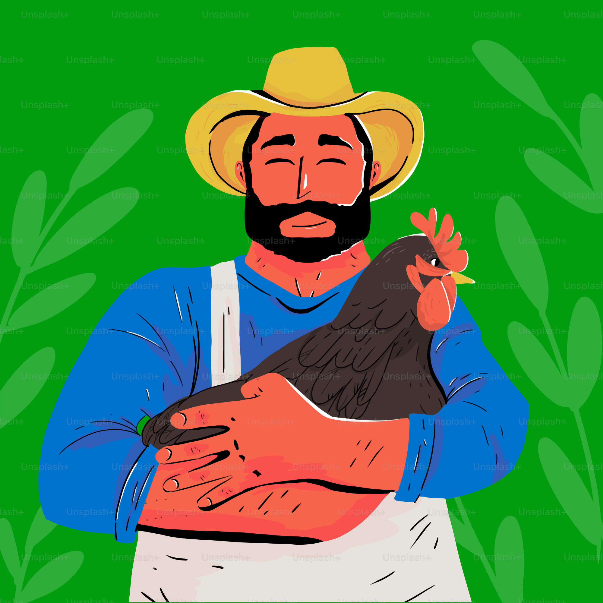 Farmer tient tendrement une poule dans ses bras.