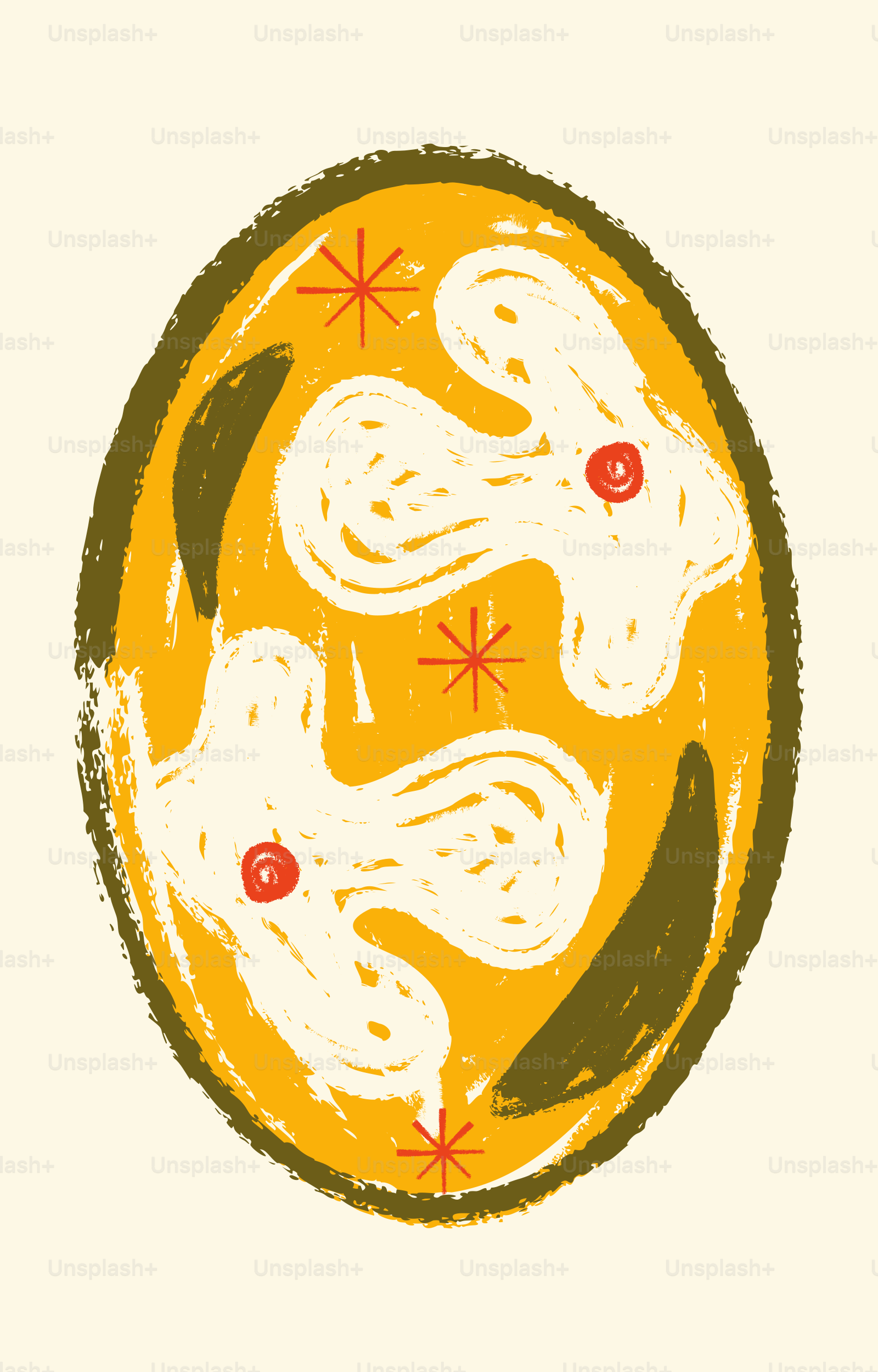 Abstract illustration with egg and stars elements.