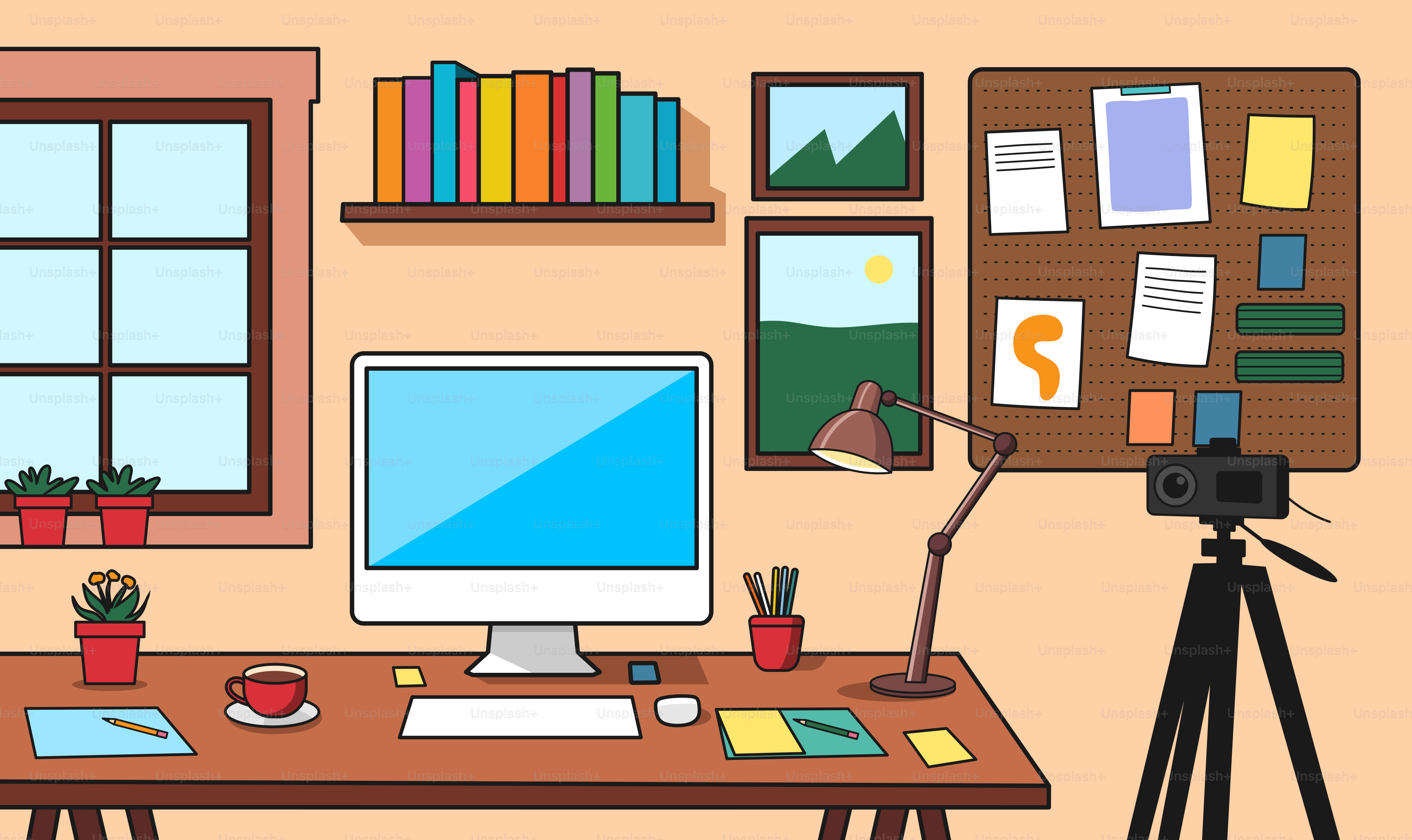 Un bureau à domicile avec un ordinateur et un appareil photo.