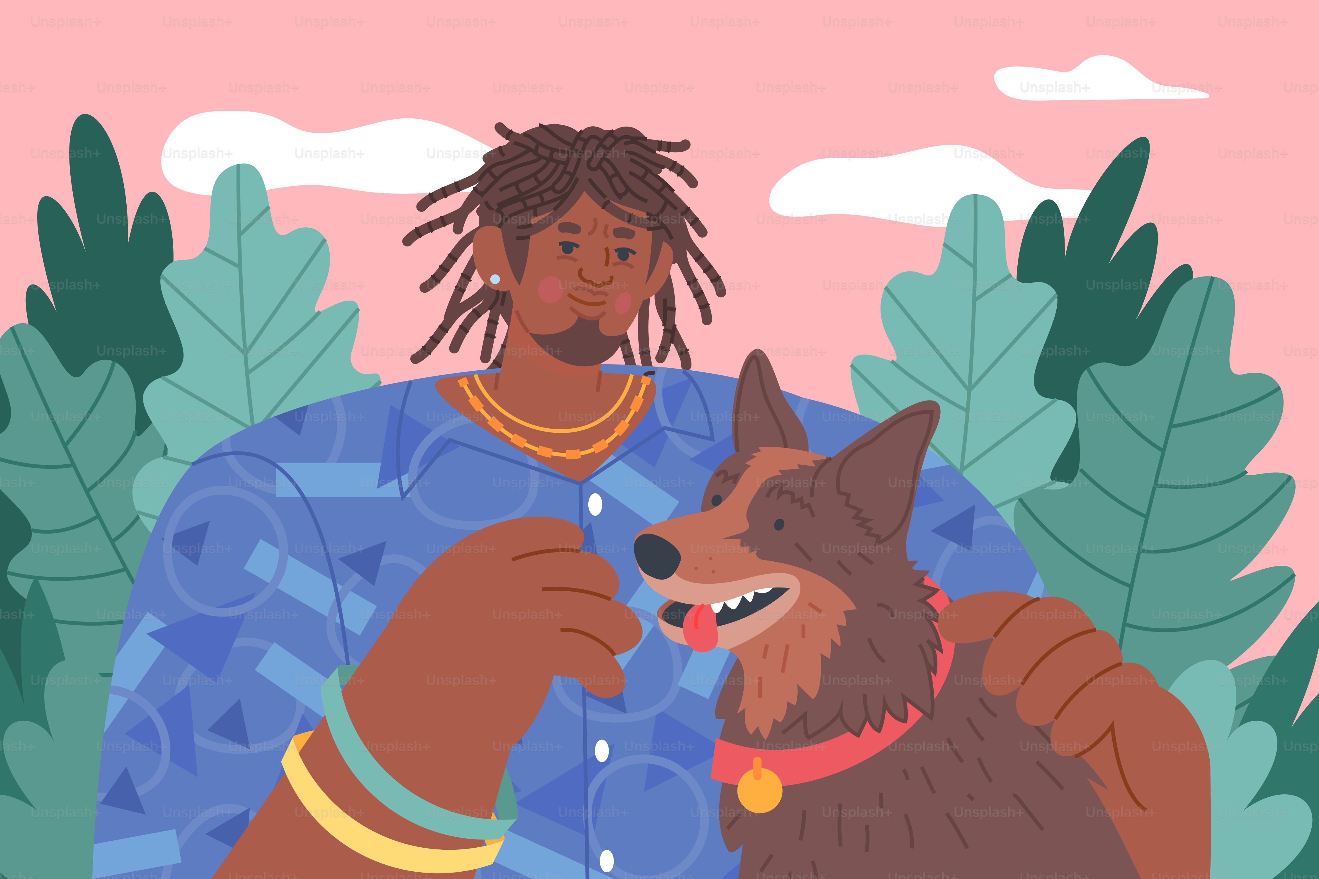 Man and dog enjoy outdoor time together.