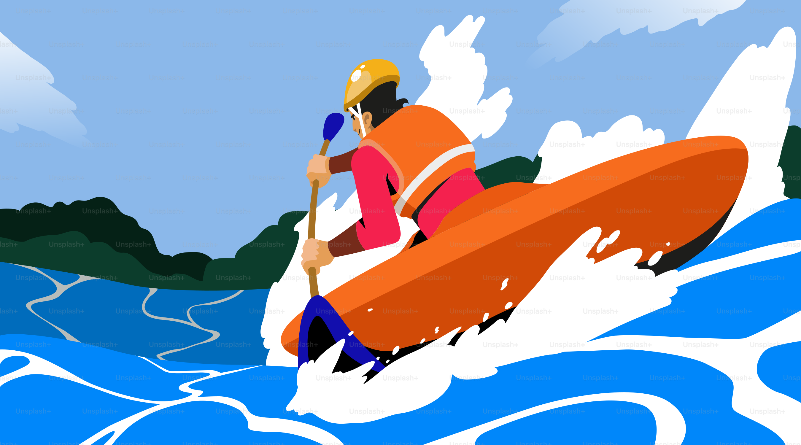 A kayaker paddles through raging white water.