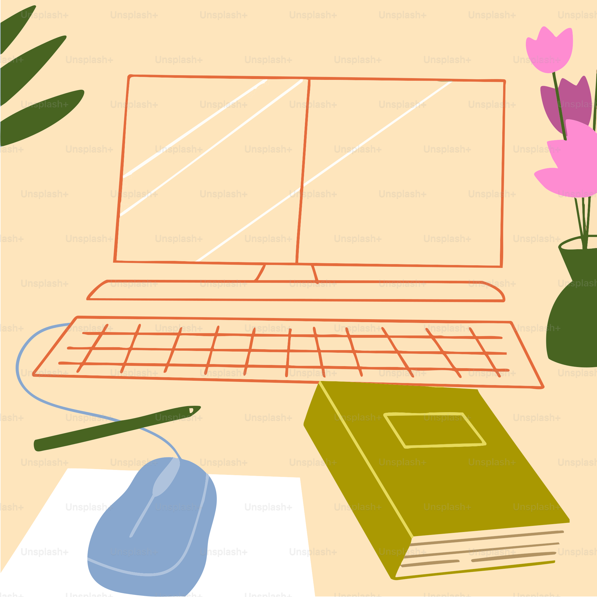 A work desk with a computer and book.