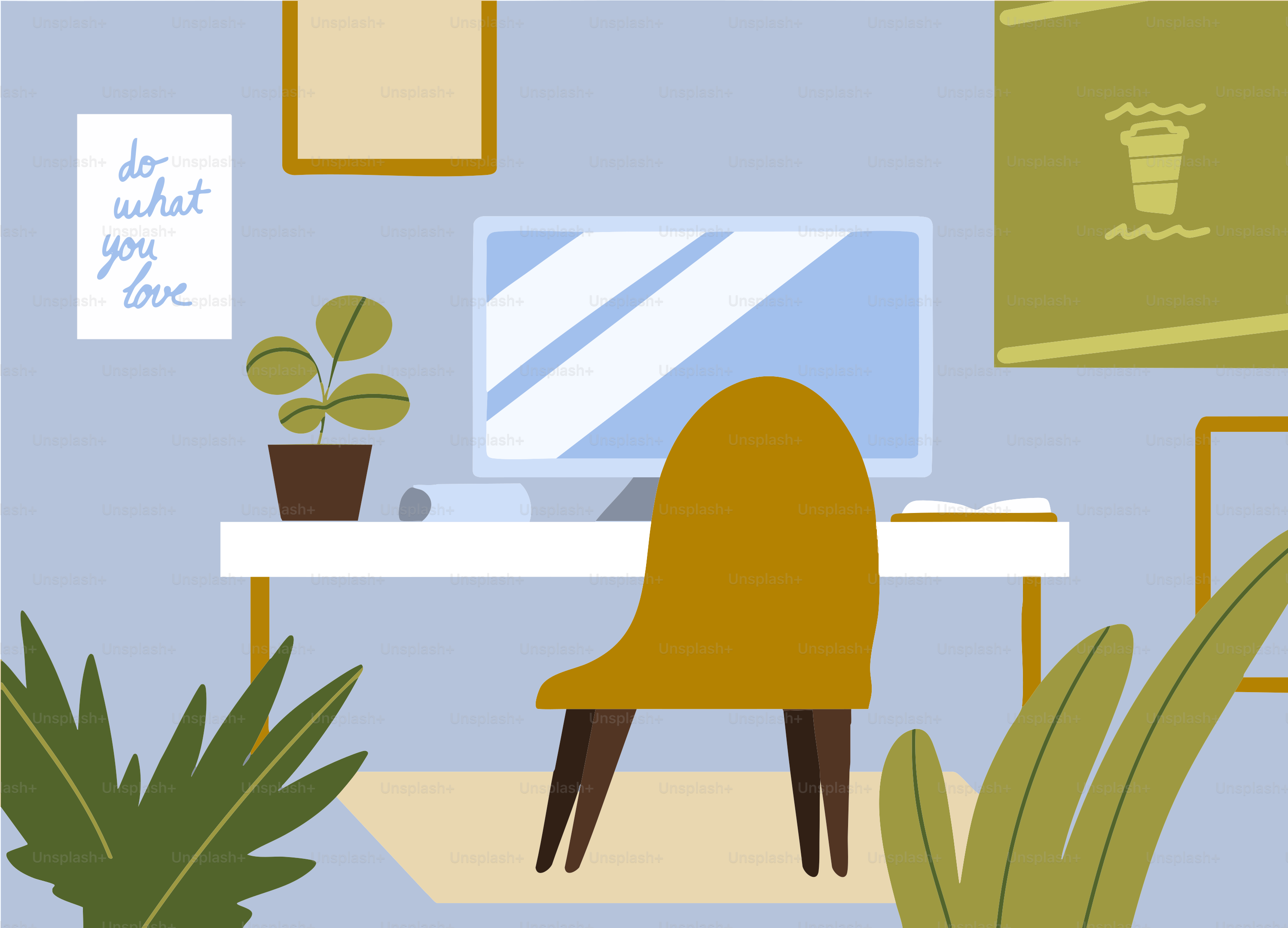 Escritório aconchegante em casa com uma mesa moderna.