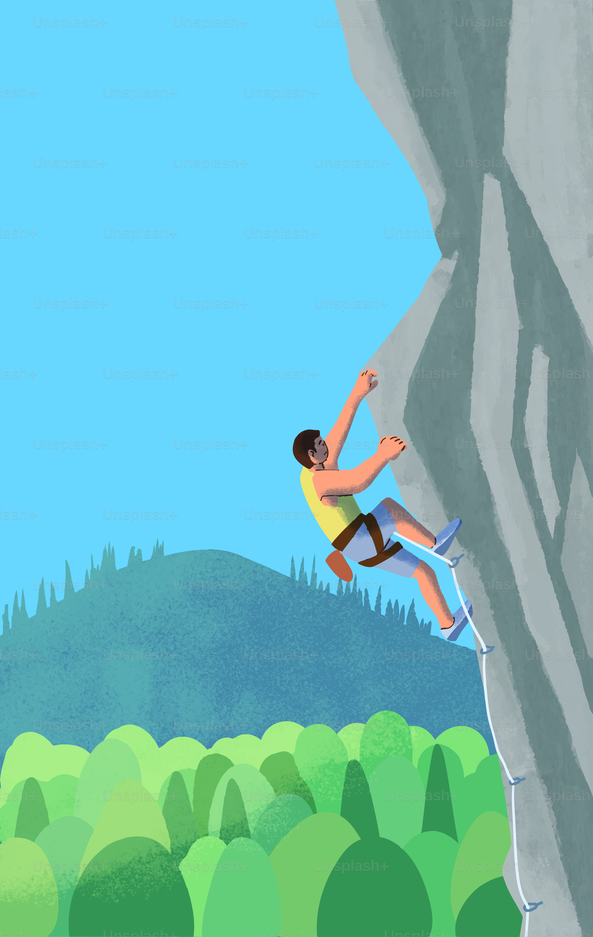 Ein Bergsteiger erklimmt einen felsigen Berg.