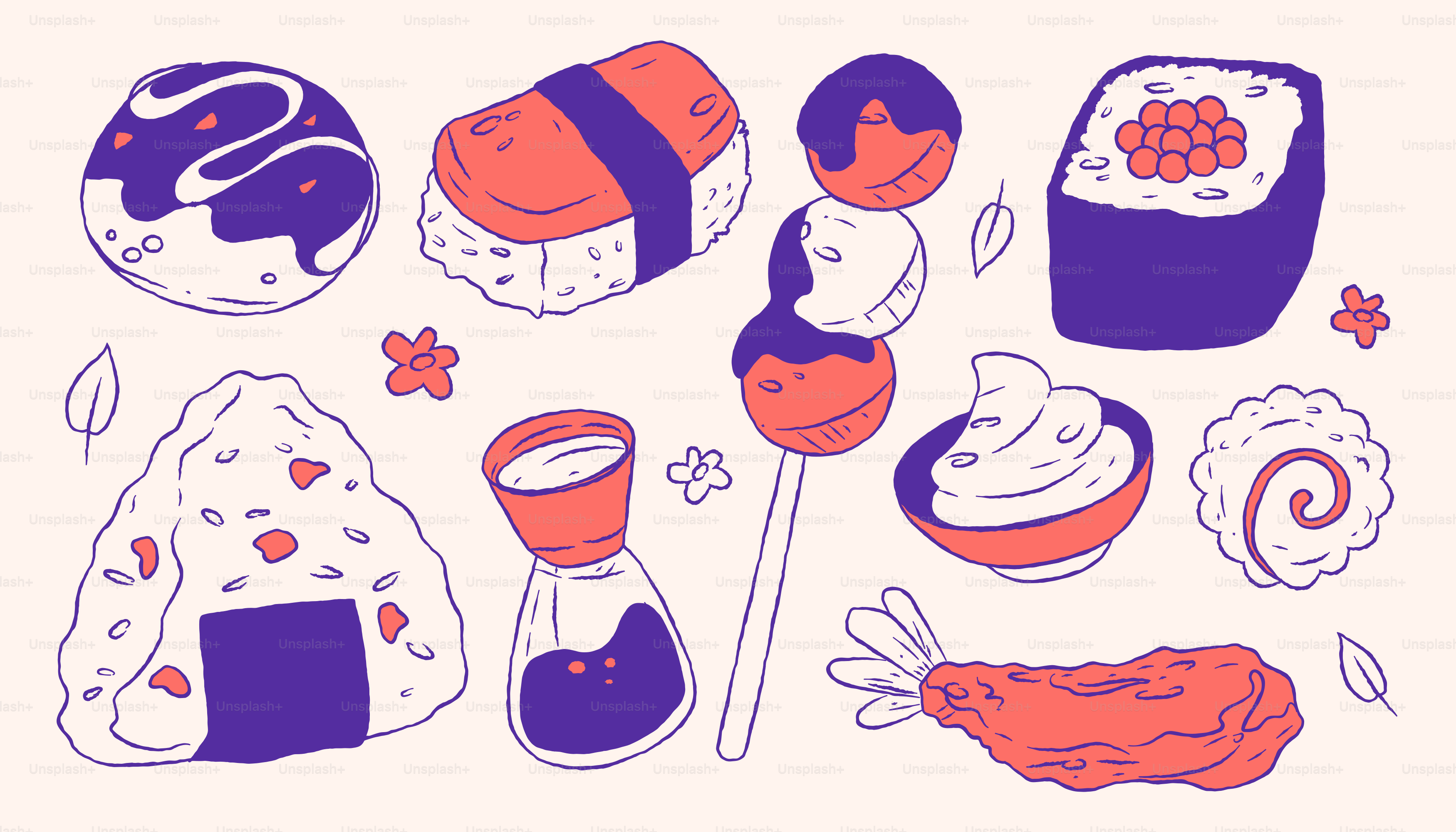 Various delicious japanese food items are shown.