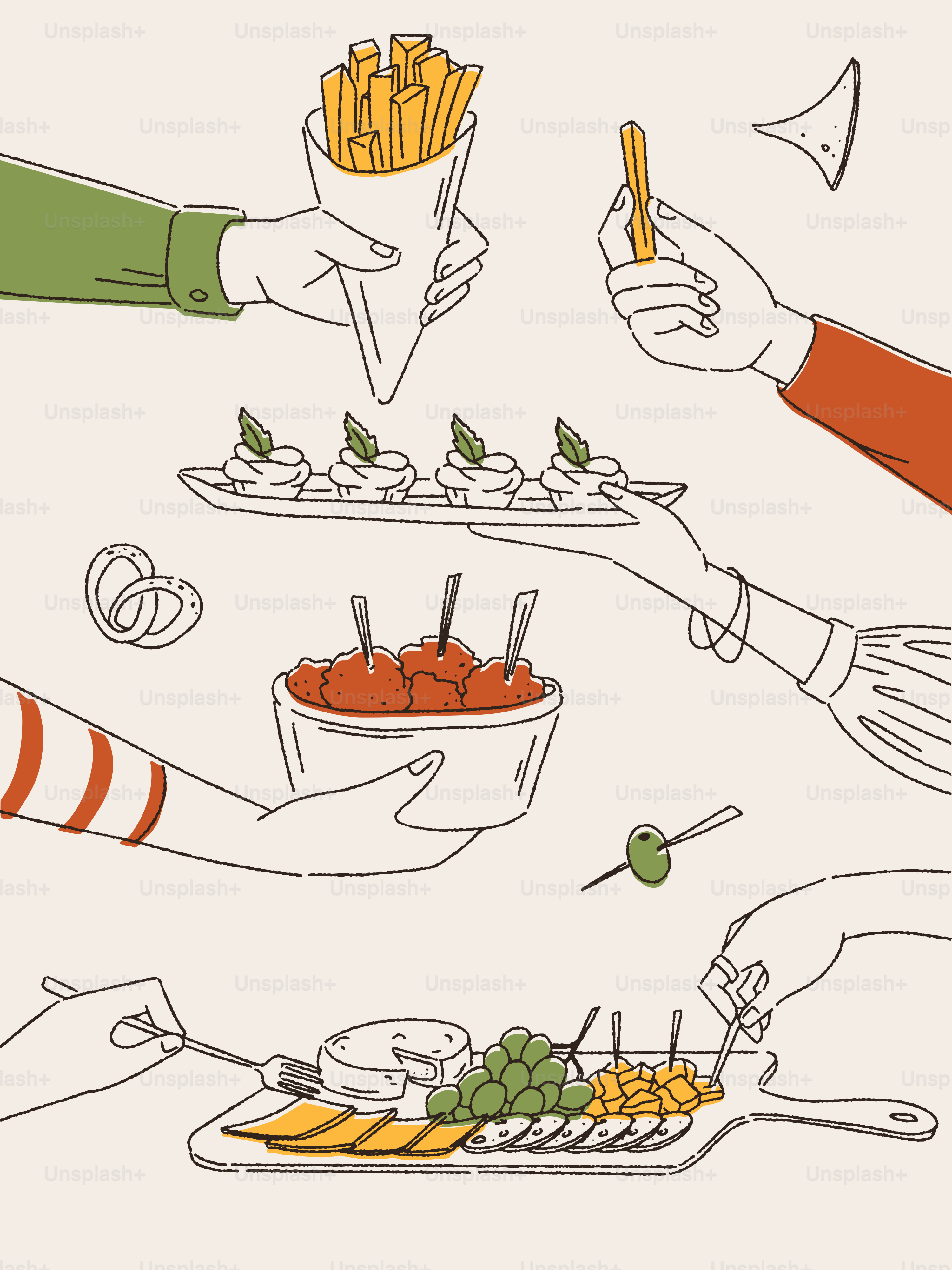 People enjoying a variety of appetizers and snacks.