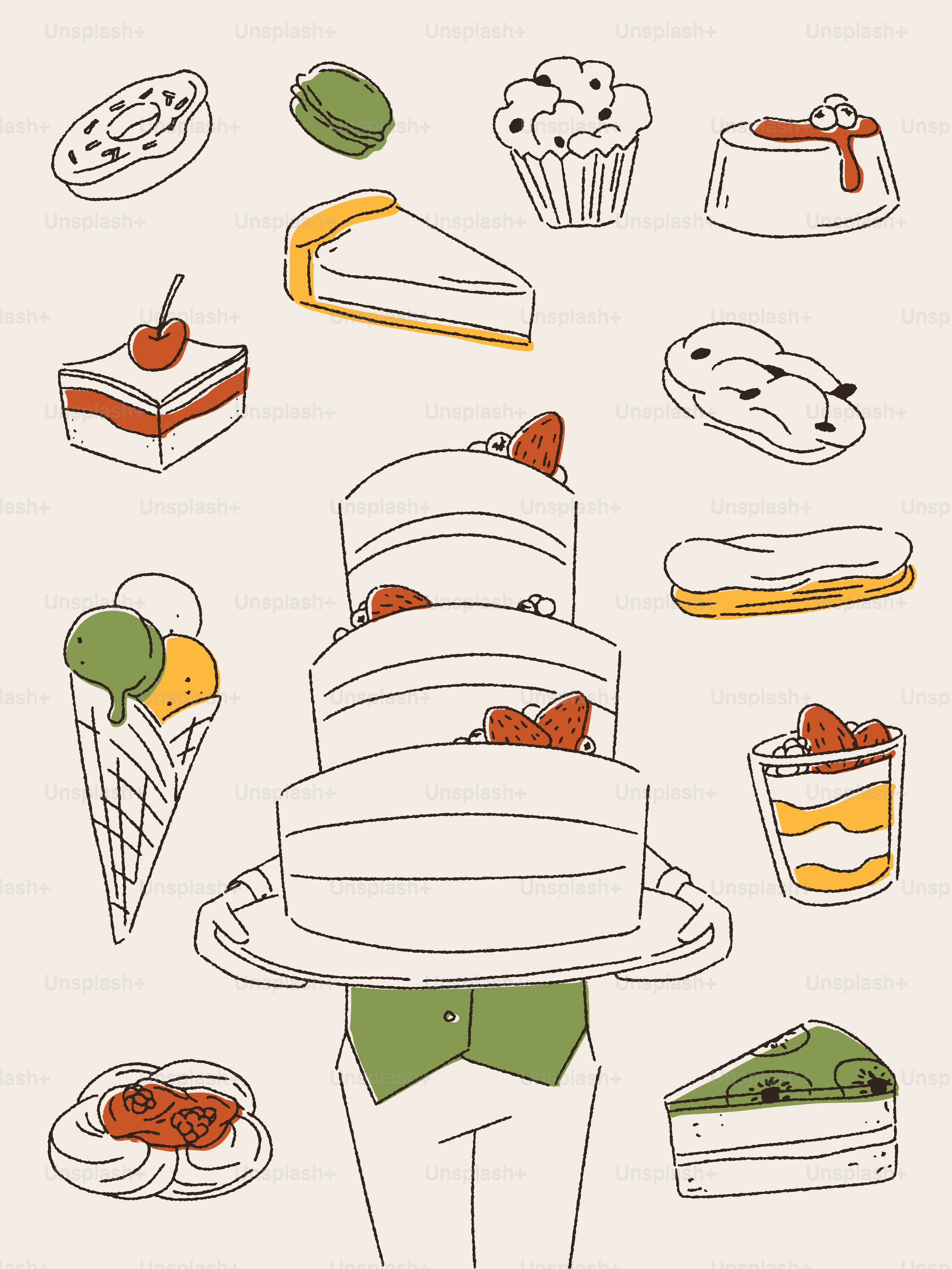 A server carries a tray full of various desserts.