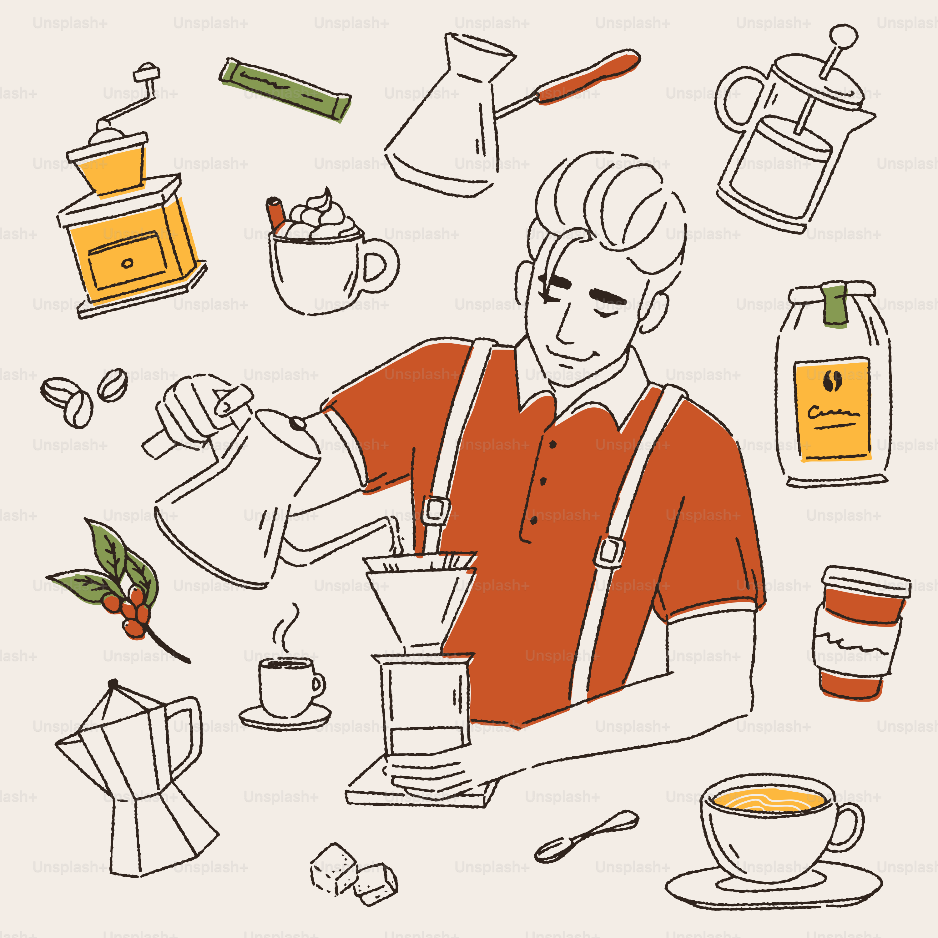 Barista pours coffee using different brewing methods.