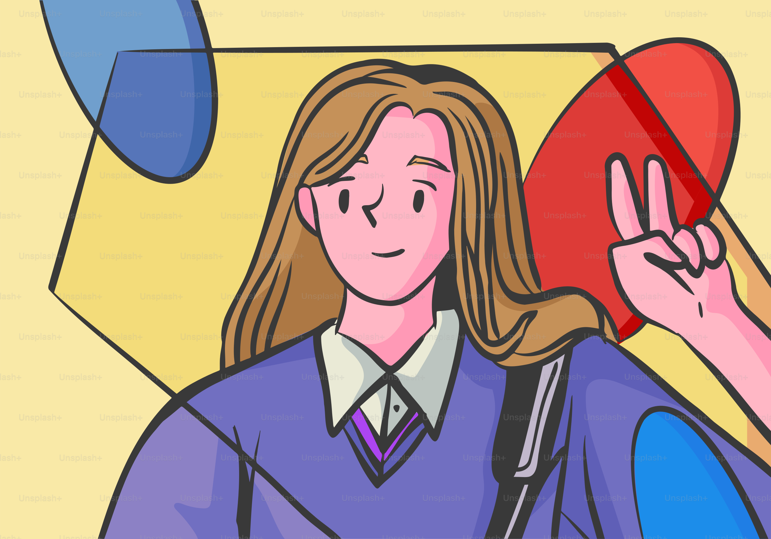 Eine lächelnde Frau macht ein Peace-Zeichen.