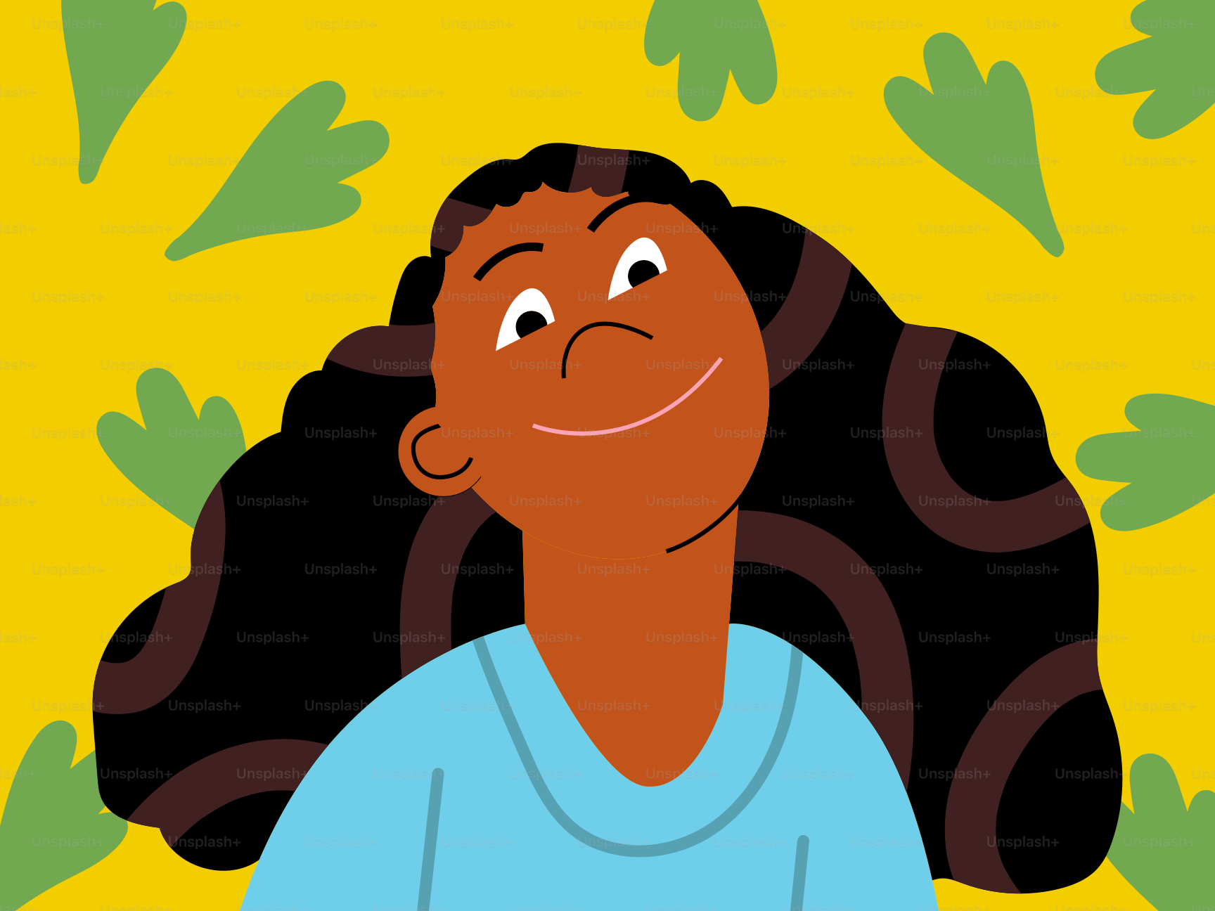 A woman smiles on a yellow background.