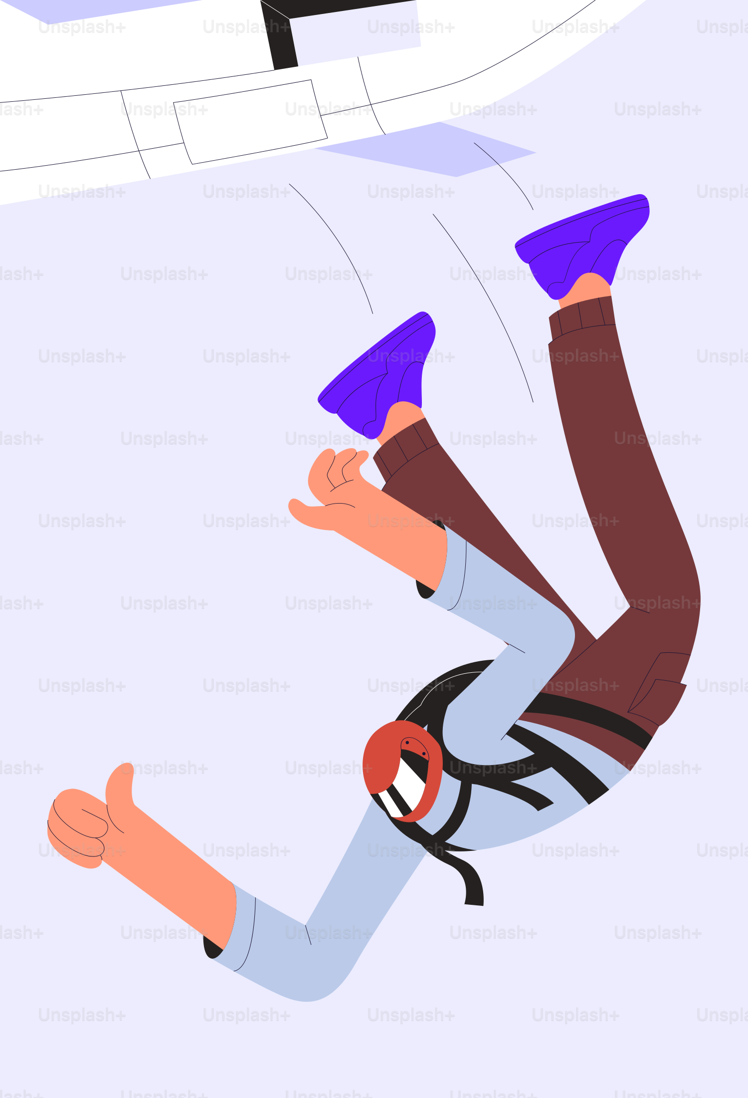 Fallschirmspringen! Der Mann zeigt beim Fallen einen Daumen hoch.