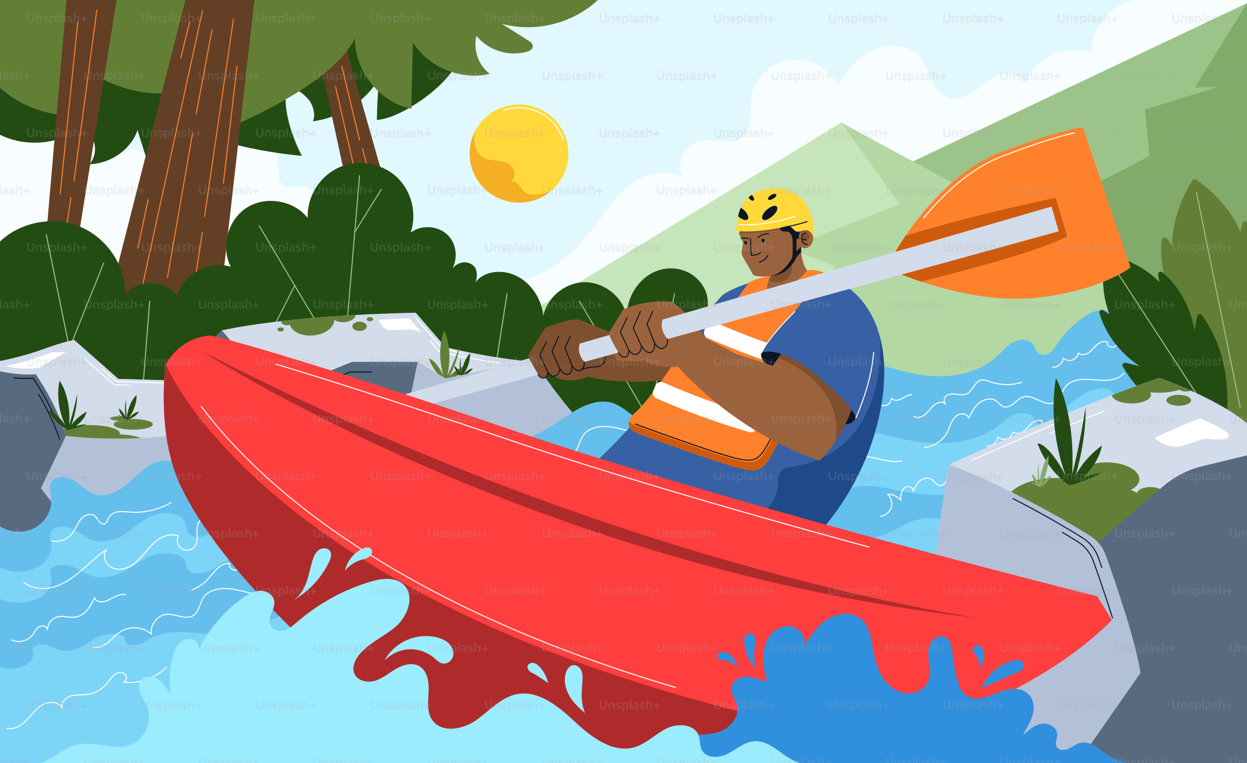 Una persona está haciendo kayak por un río.