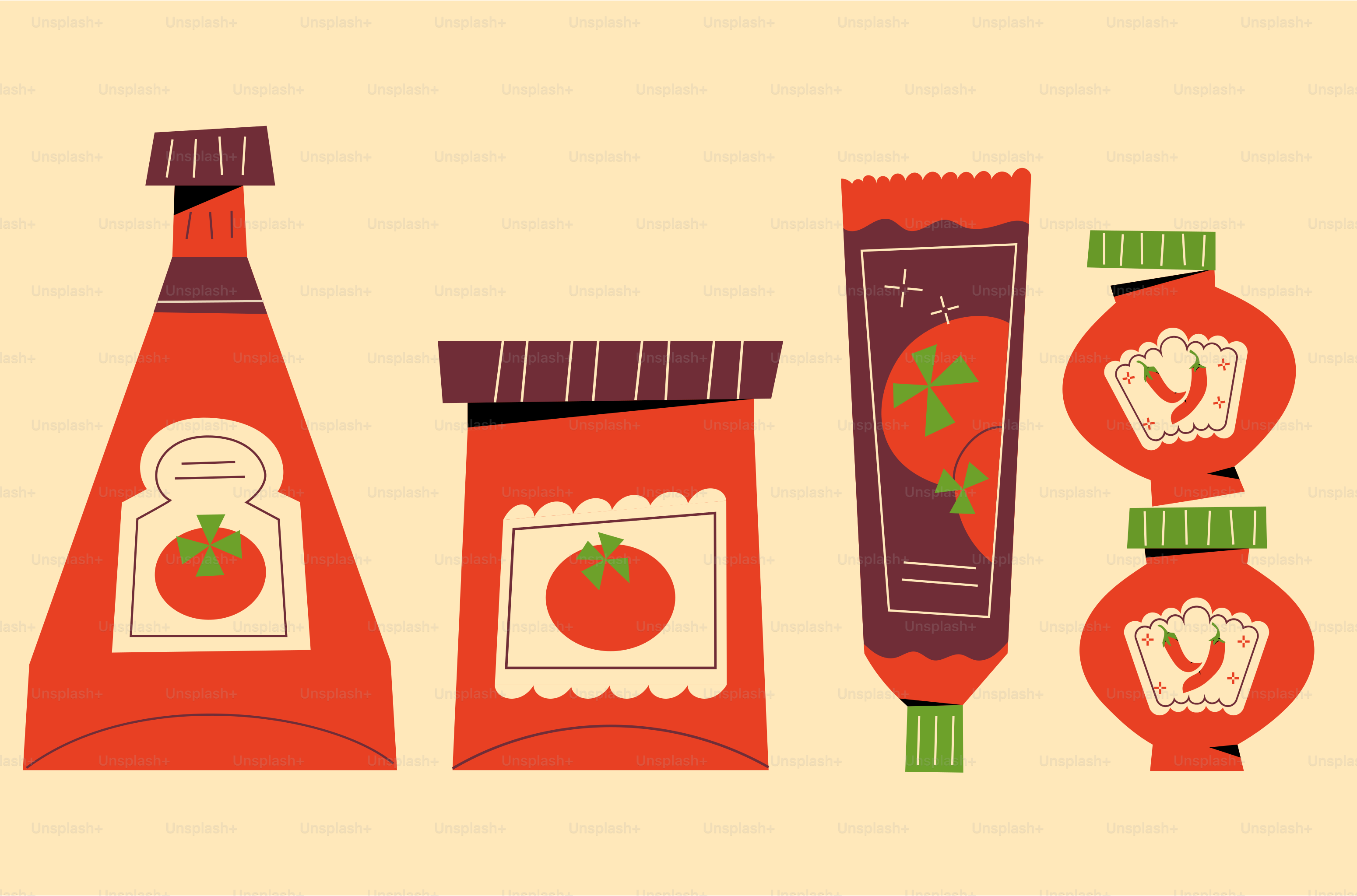 Various tomato sauces are shown in an illustration.
