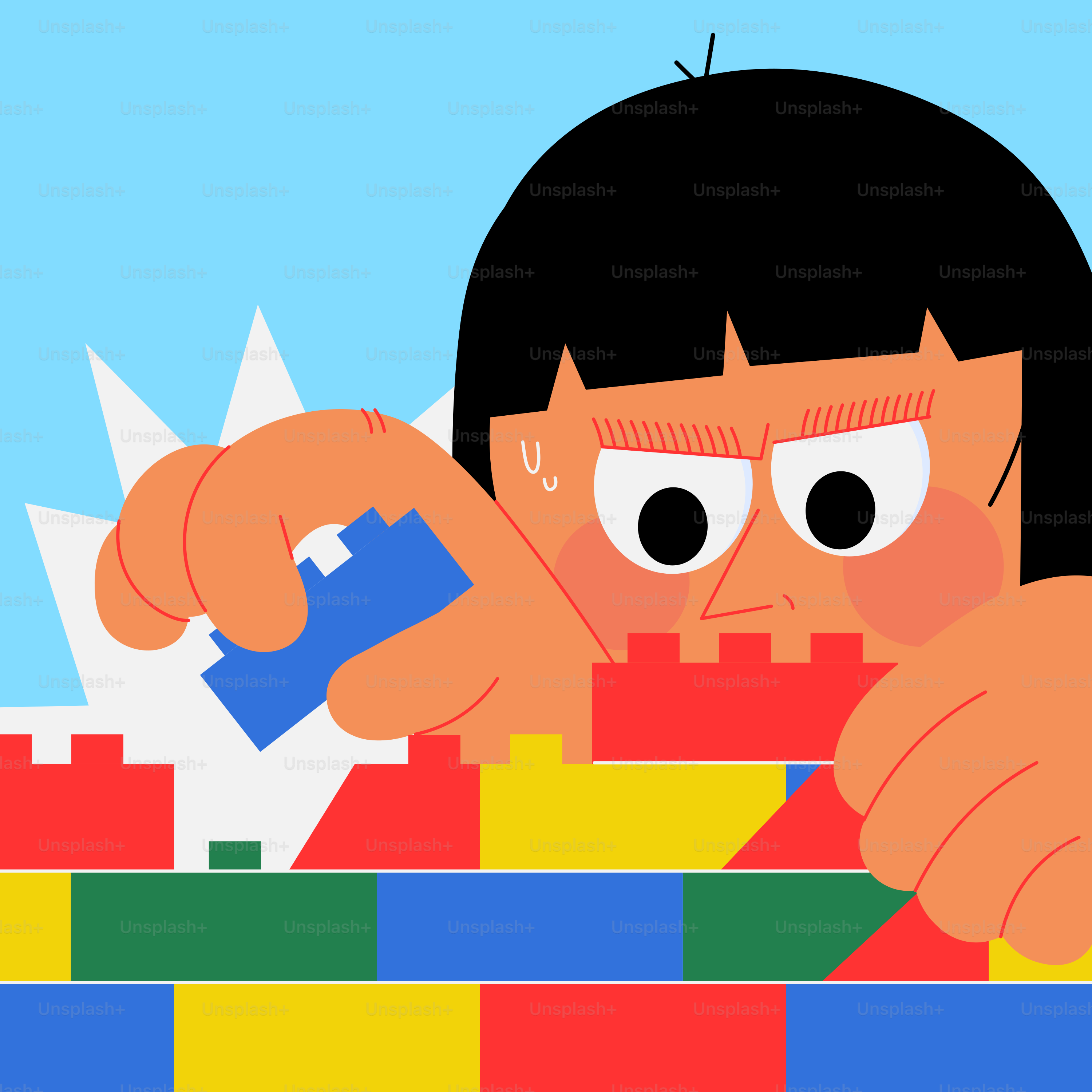 Person is frustrated while building a brick wall.