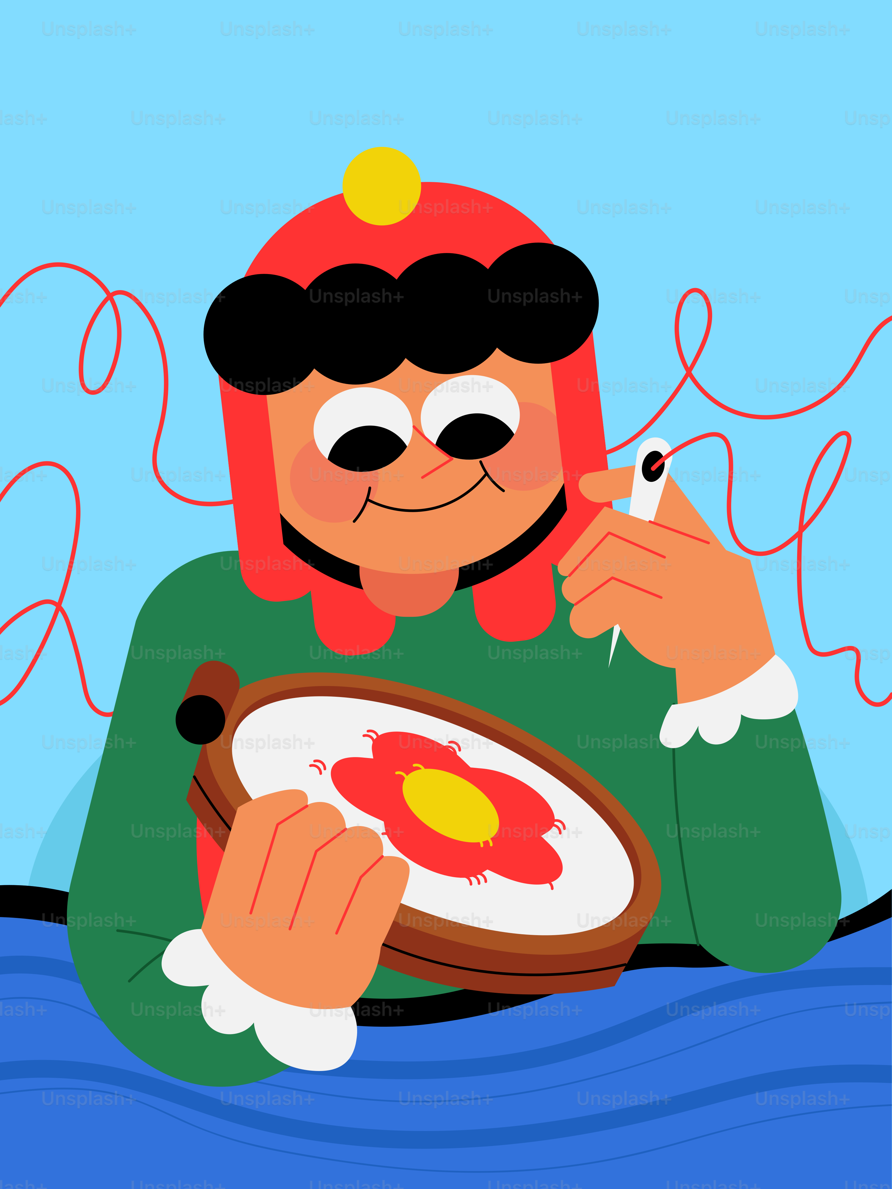 Seorang seniman sedang menyulam bunga yang indah.
