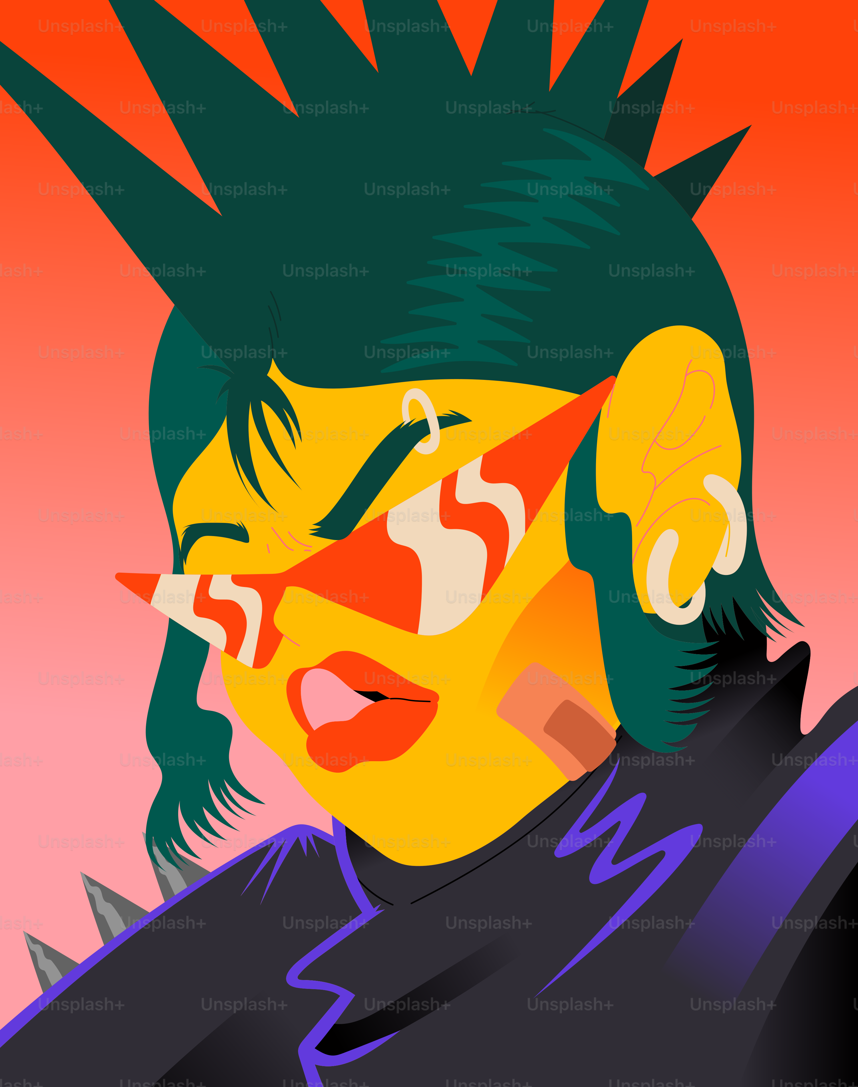 Punk con cresta y gafas de sol elegantes.