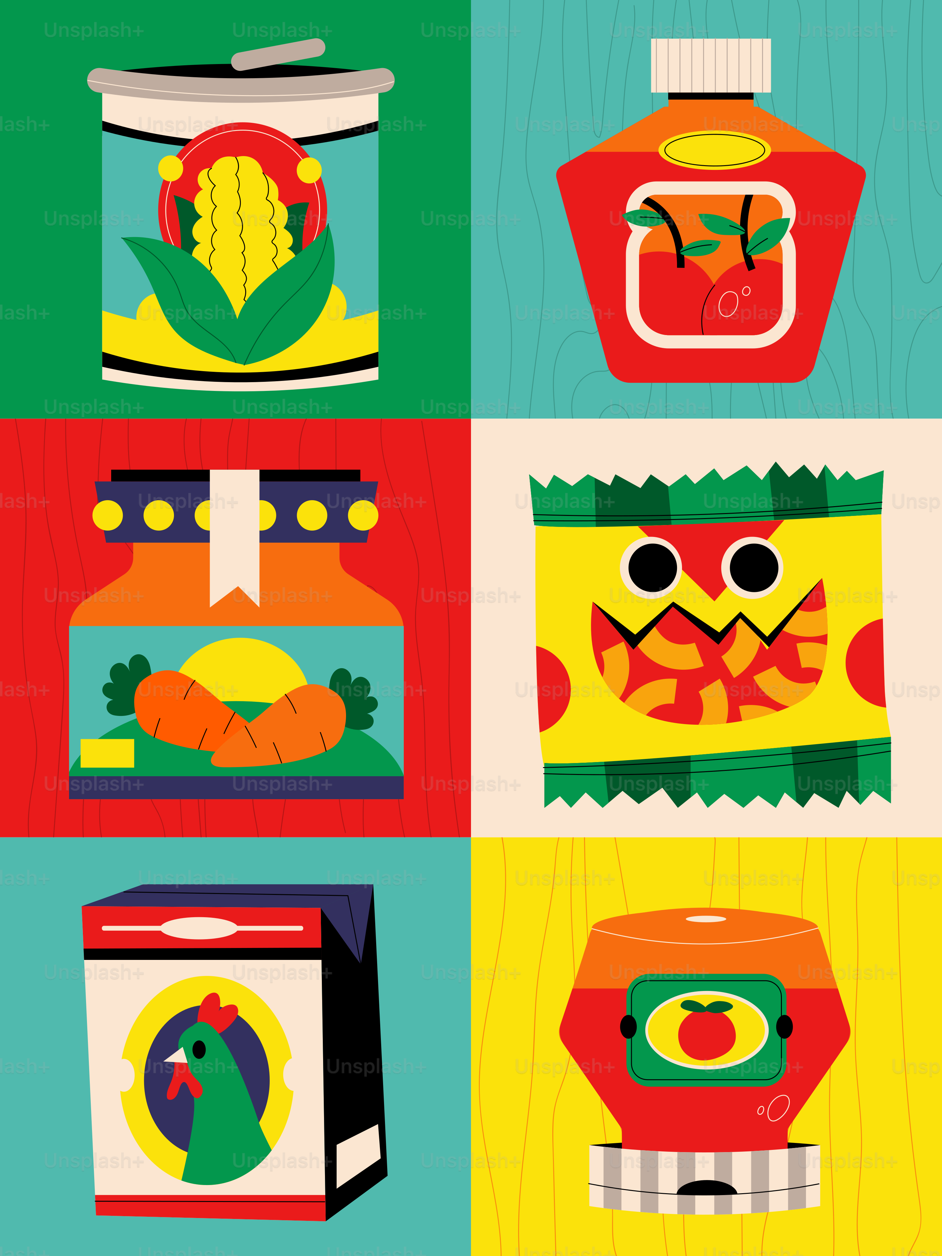 Colorful illustrations depict various food items.