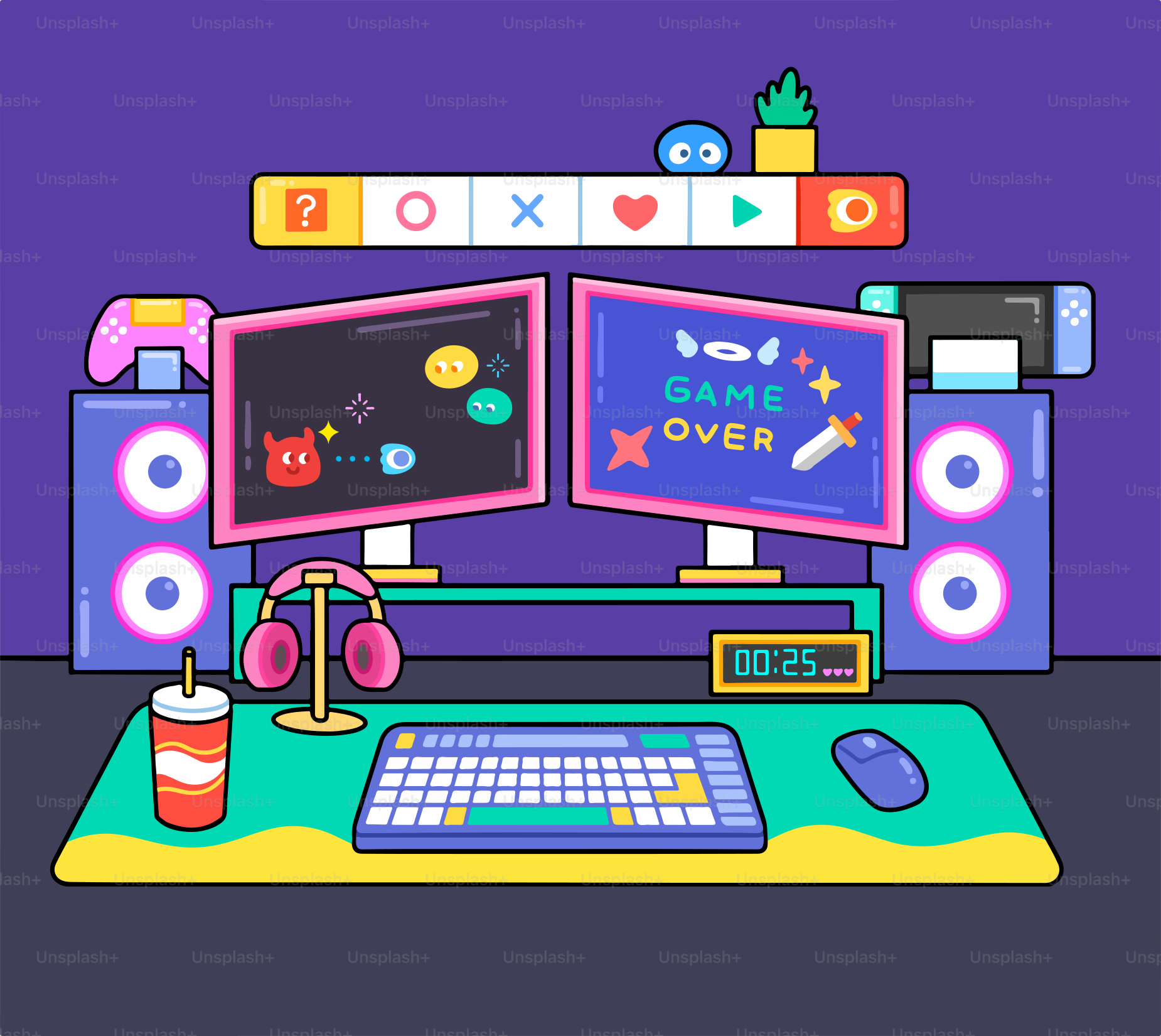 ゲーム環境:デュアルモニター、アクセサリー、そしてゲームオーバー。