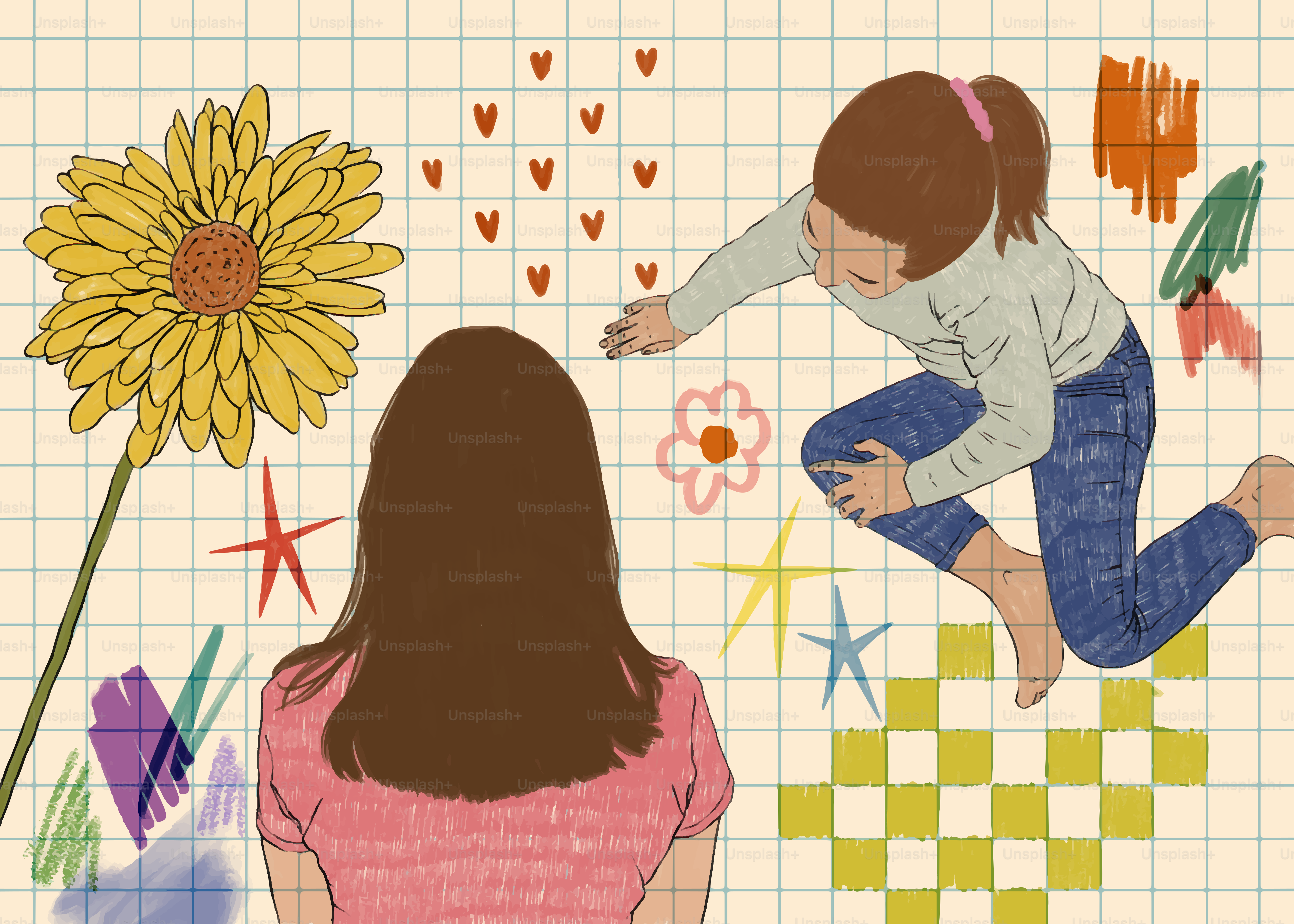 Une jeune fille tend la main vers sa mère.