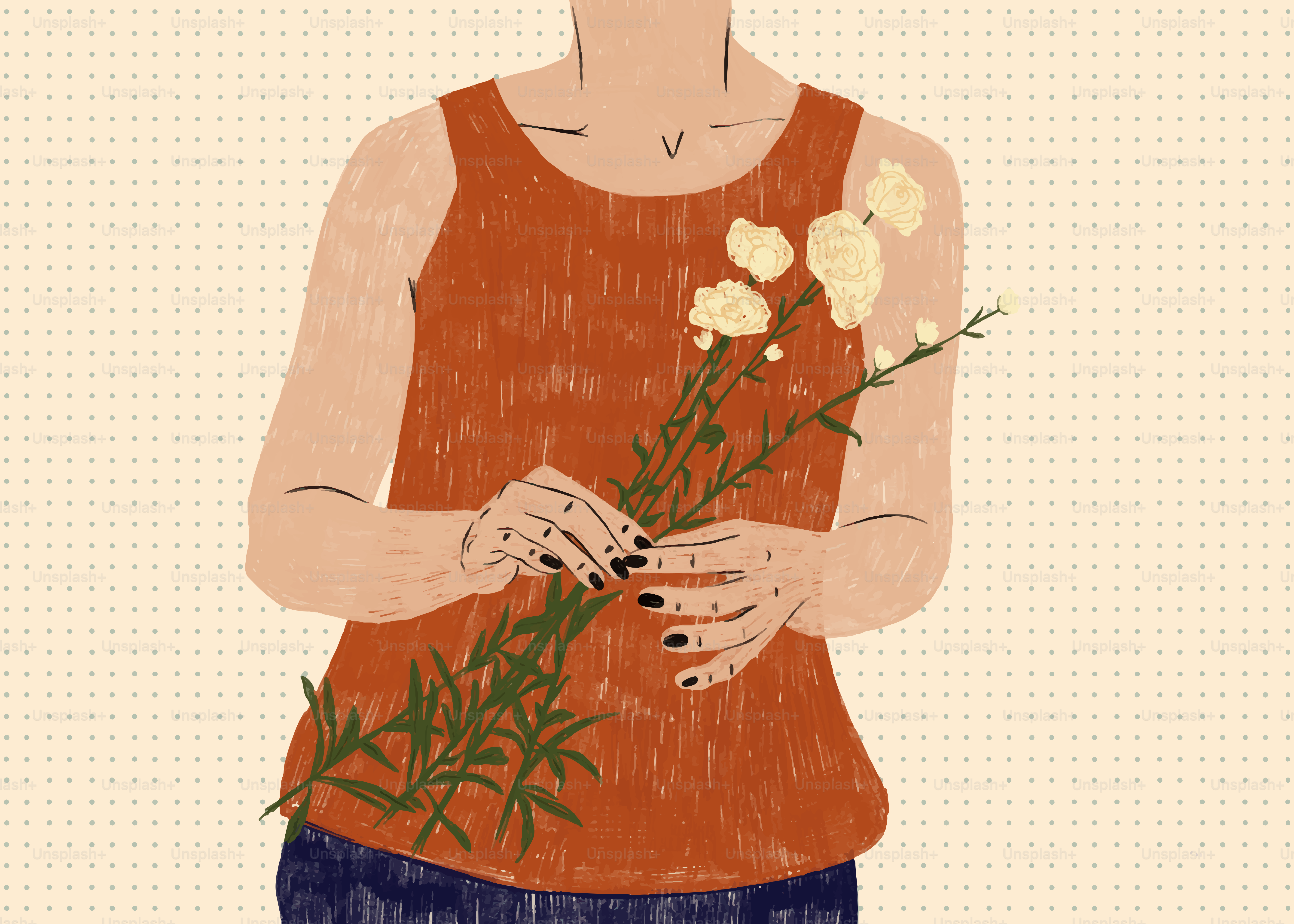 Femme tenant des fleurs.