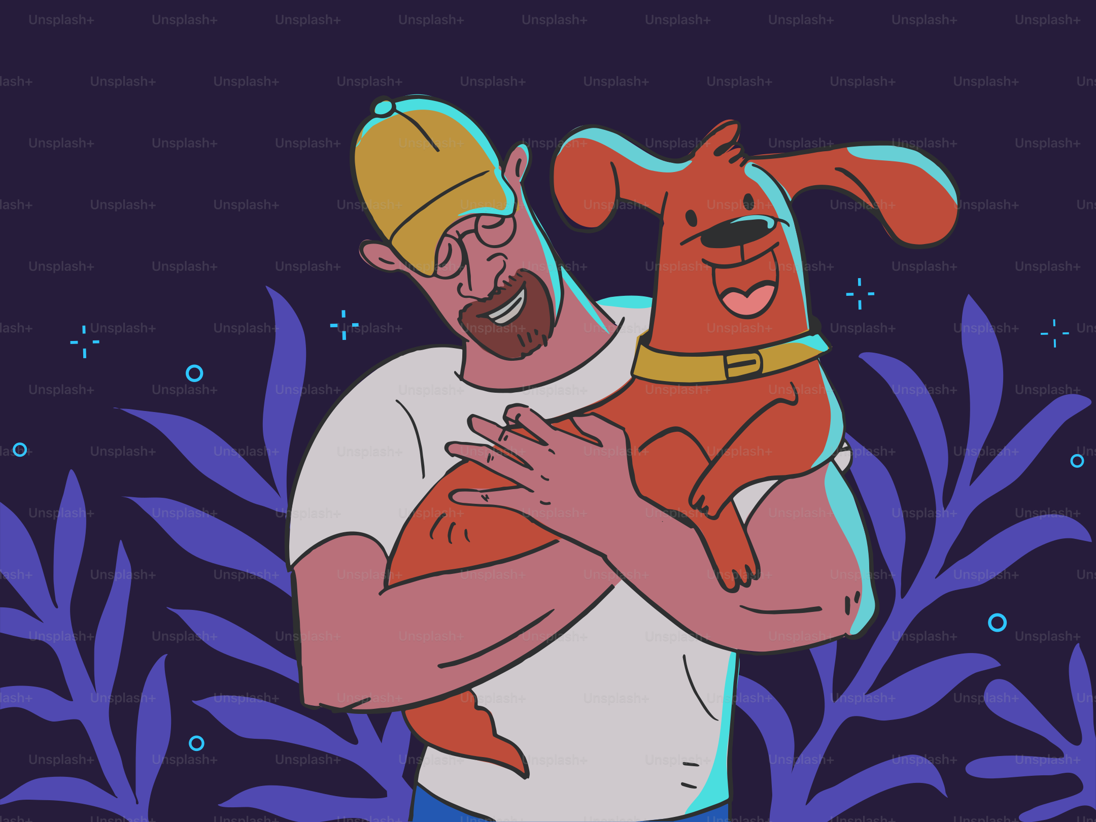 Man happily holding a small dog.