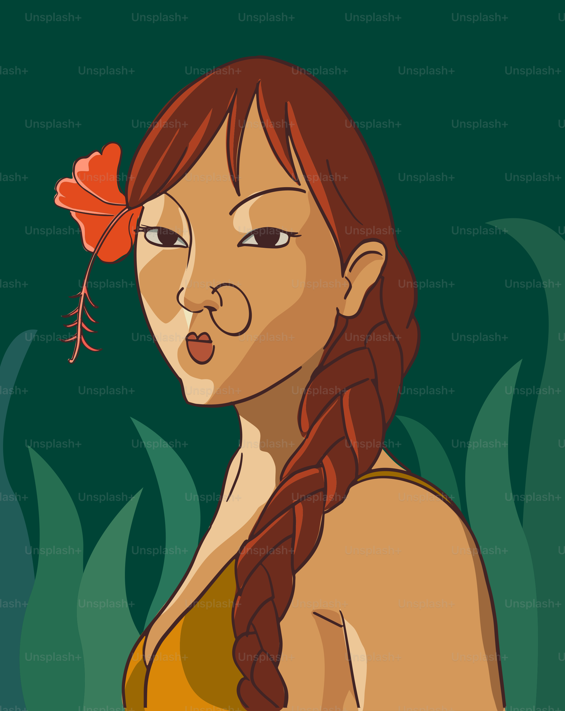 A beautiful woman with a flower in her hair.